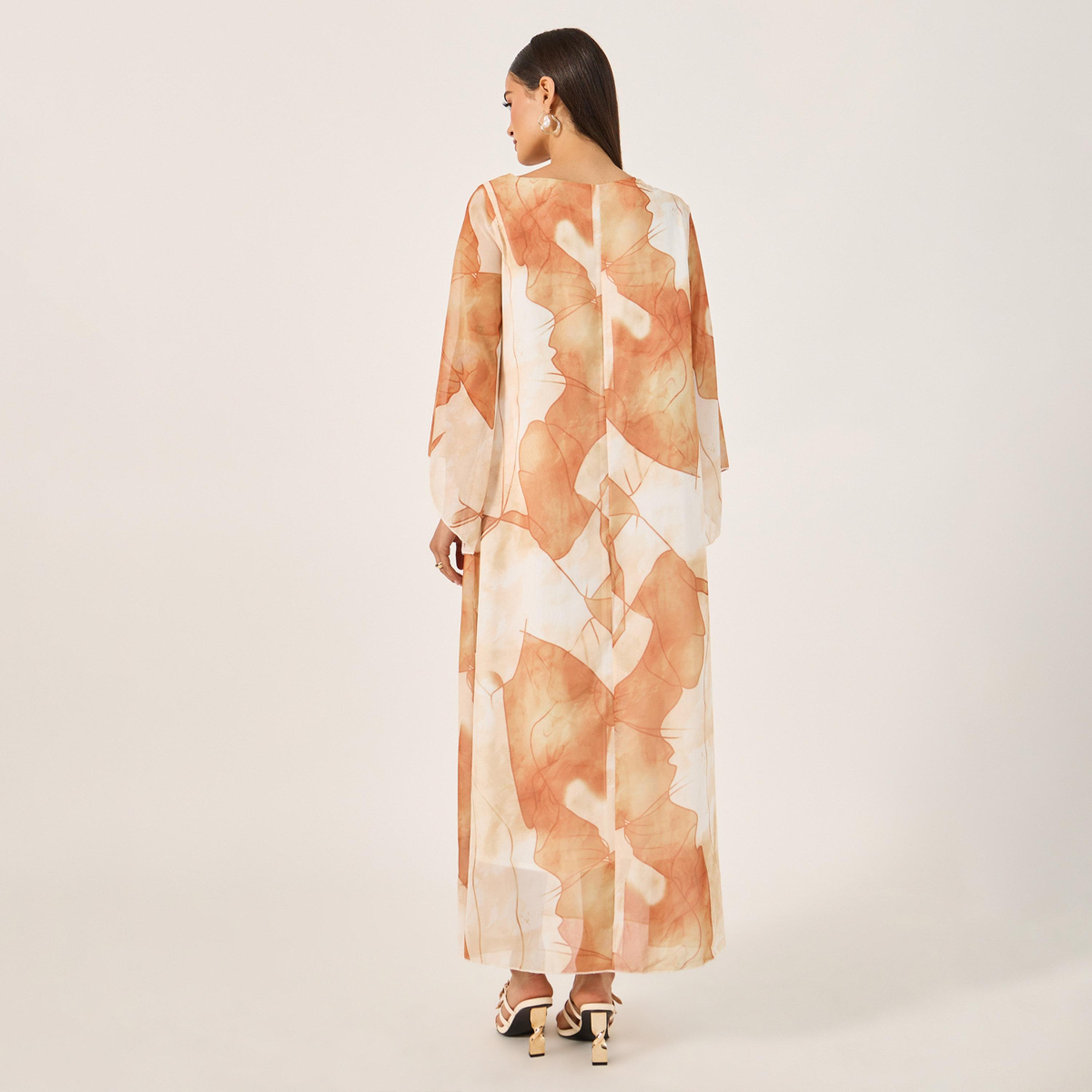 Styli Womens Allover Print V Neck Long Sleeve Maxi Dress-women-arabicclothing-jalabiyas-image-5