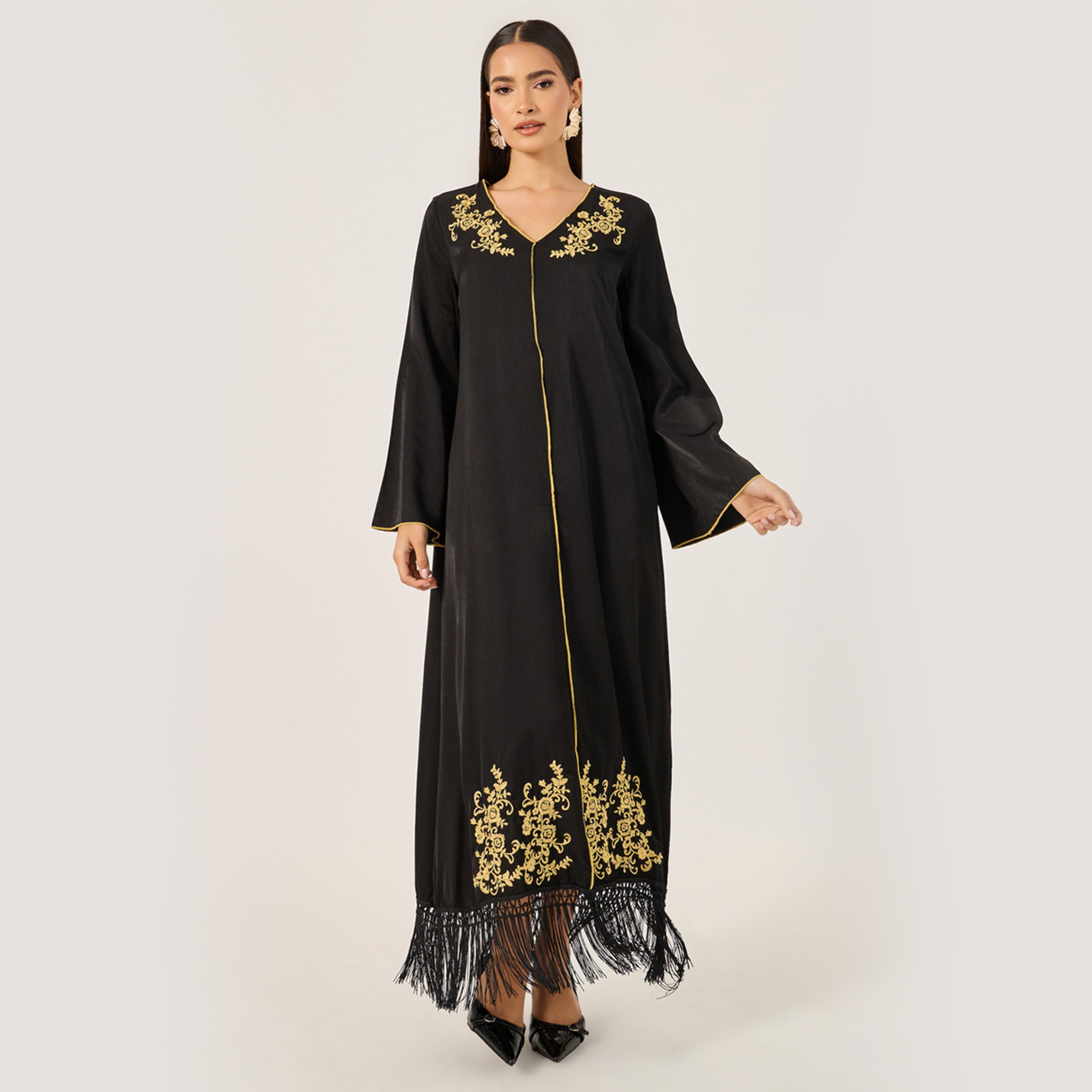 ستايلي - جلابية نسائية سادة فضفاضة بياقة دائرية وأكمام طويلة-women-arabicclothing-jalabiyas-image-2