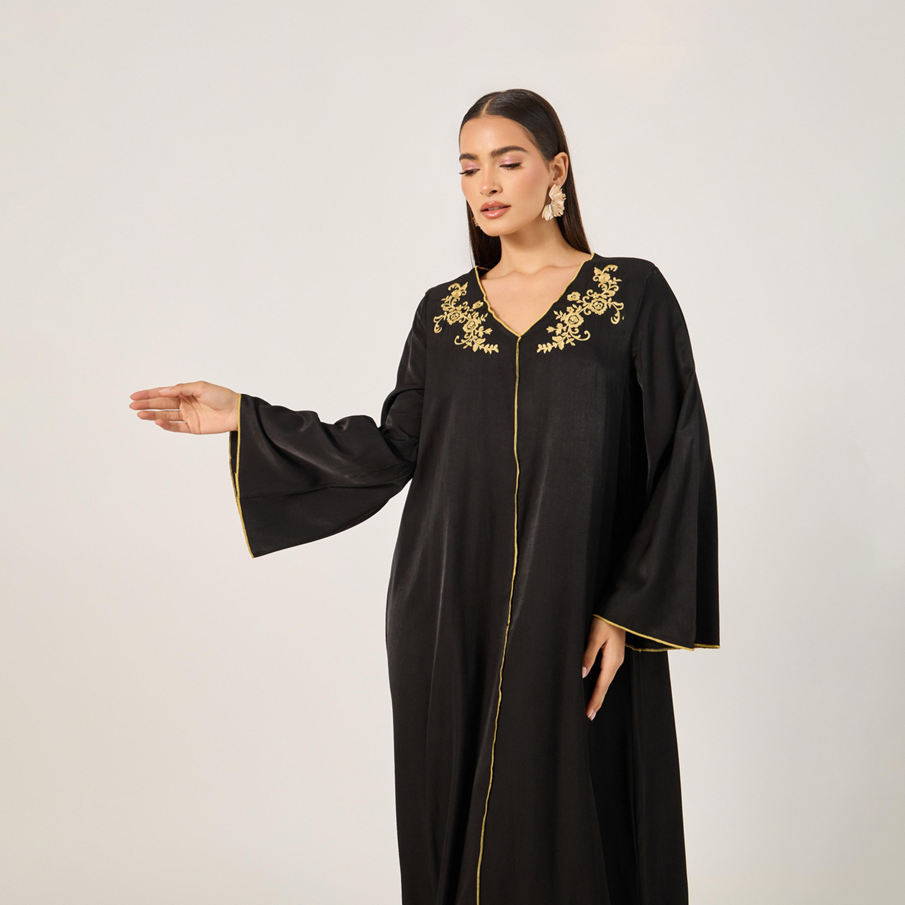 ستايلي - جلابية نسائية سادة فضفاضة بياقة دائرية وأكمام طويلة-women-arabicclothing-jalabiyas-image-3