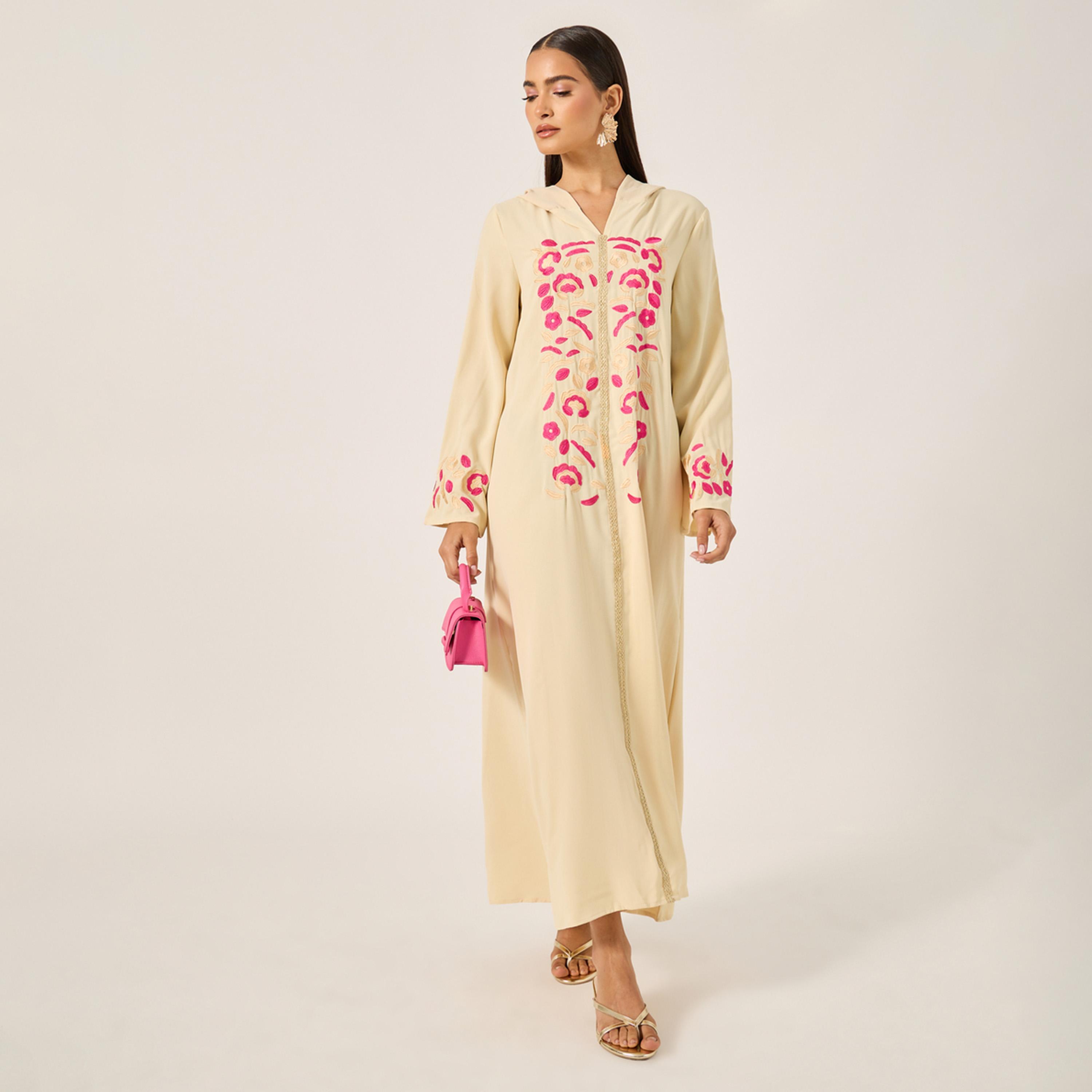 ستايلي - جلابية أنيقة بأكمام طويلة مزينة بالورود للنساء-women-arabicclothing-jalabiyas-image-1