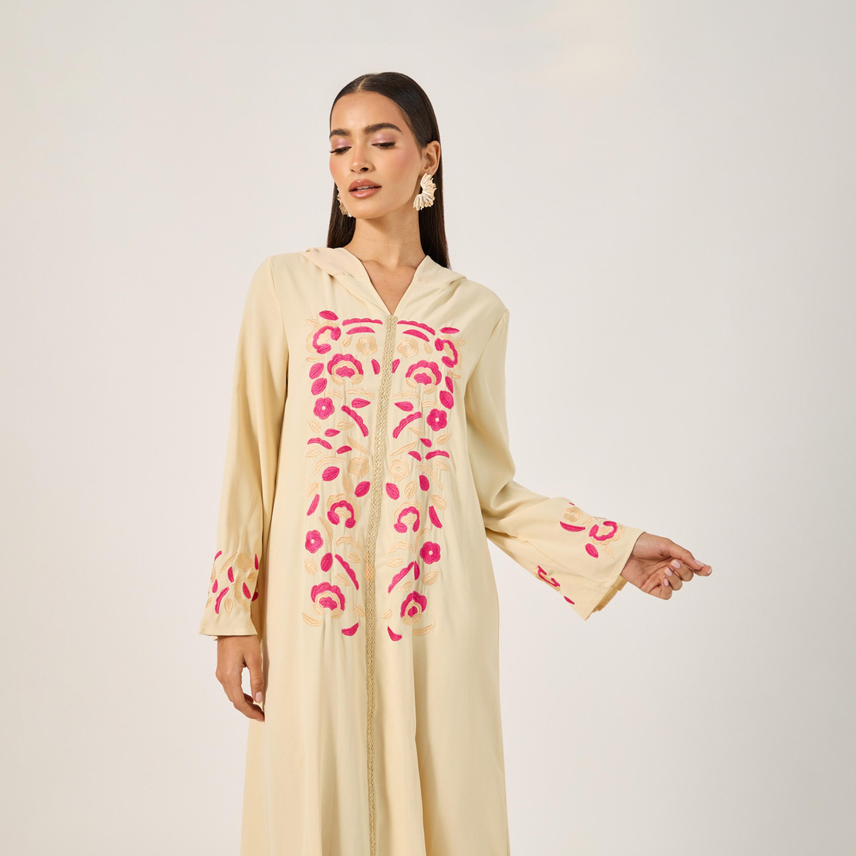 ستايلي - جلابية أنيقة بأكمام طويلة مزينة بالورود للنساء-women-arabicclothing-jalabiyas-image-3