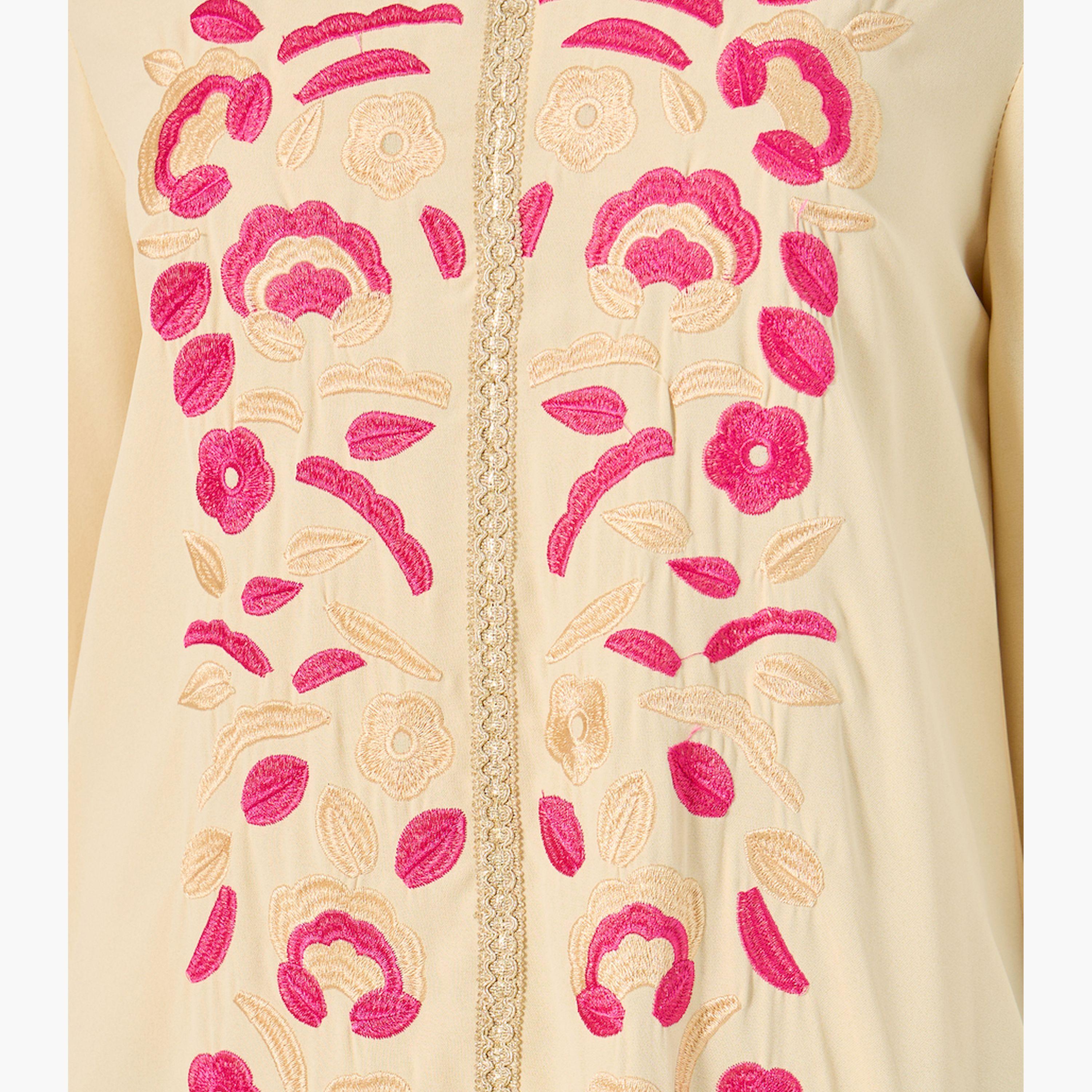 ستايلي - جلابية أنيقة بأكمام طويلة مزينة بالورود للنساء-women-arabicclothing-jalabiyas-image-4