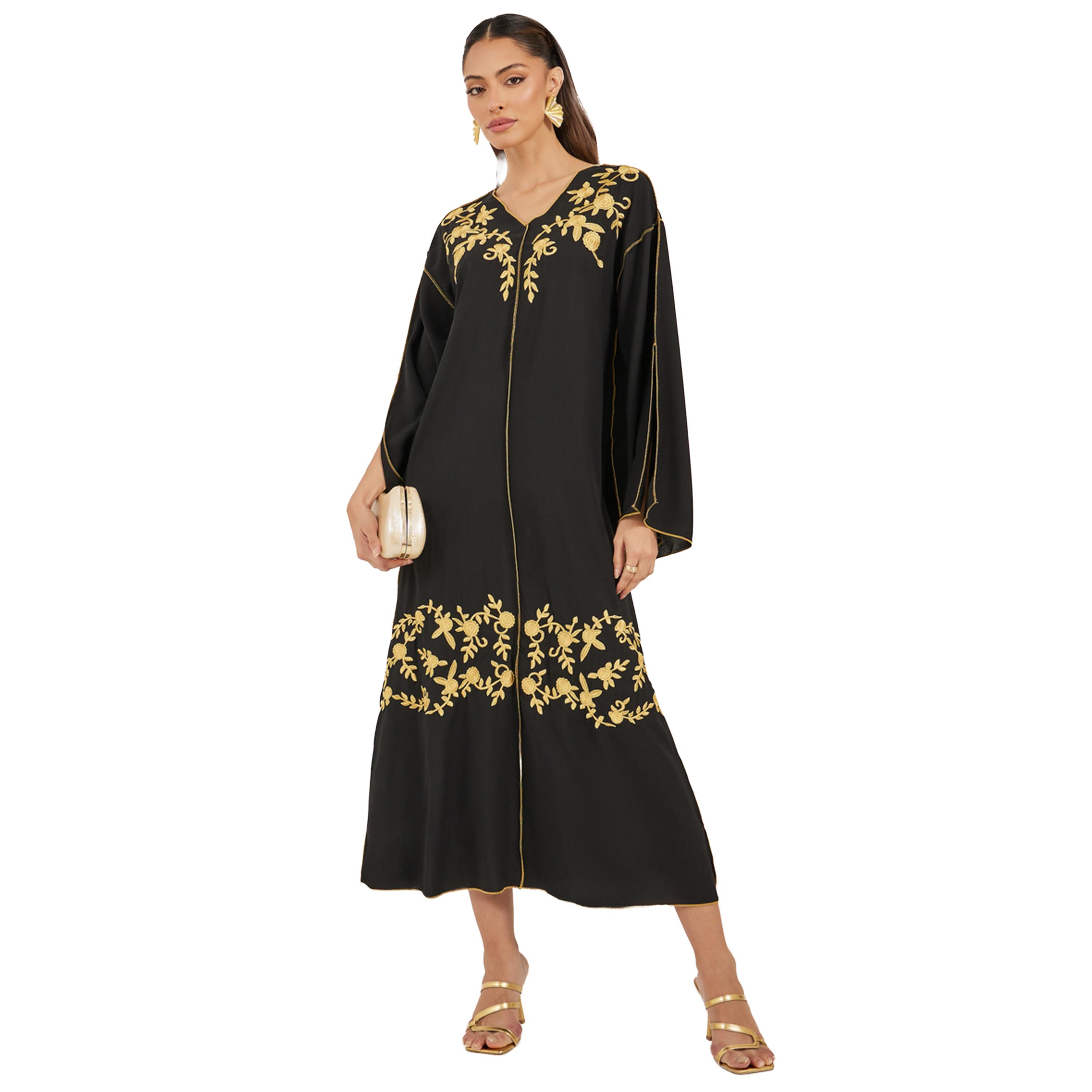 ستايلي - جلابية مطرزة بياقة V وقصة A-women-arabicclothing-jalabiyas-image-1