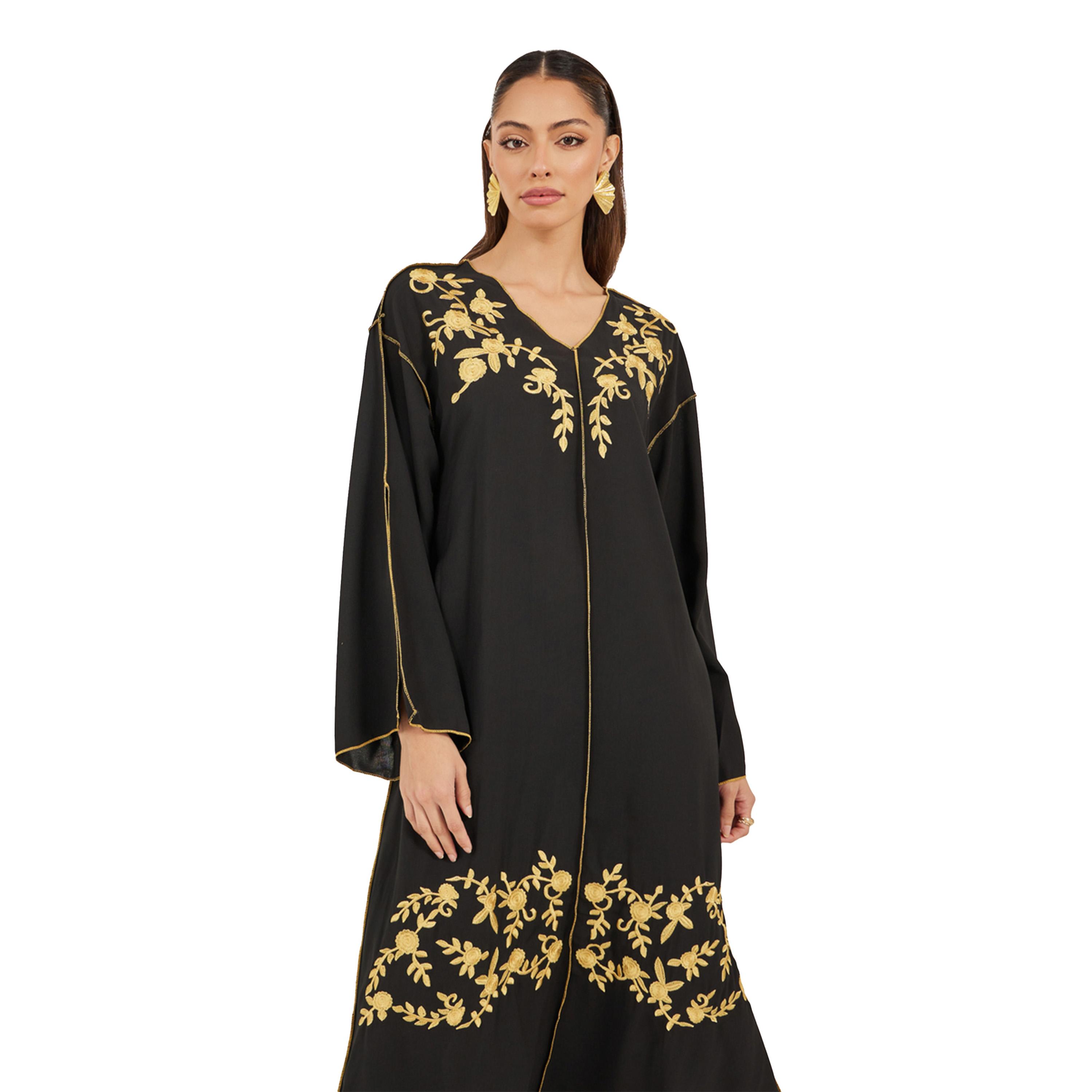 Styli Embroidered V Neck A-Line Jalabiya-women-arabicclothing-jalabiyas-image-3