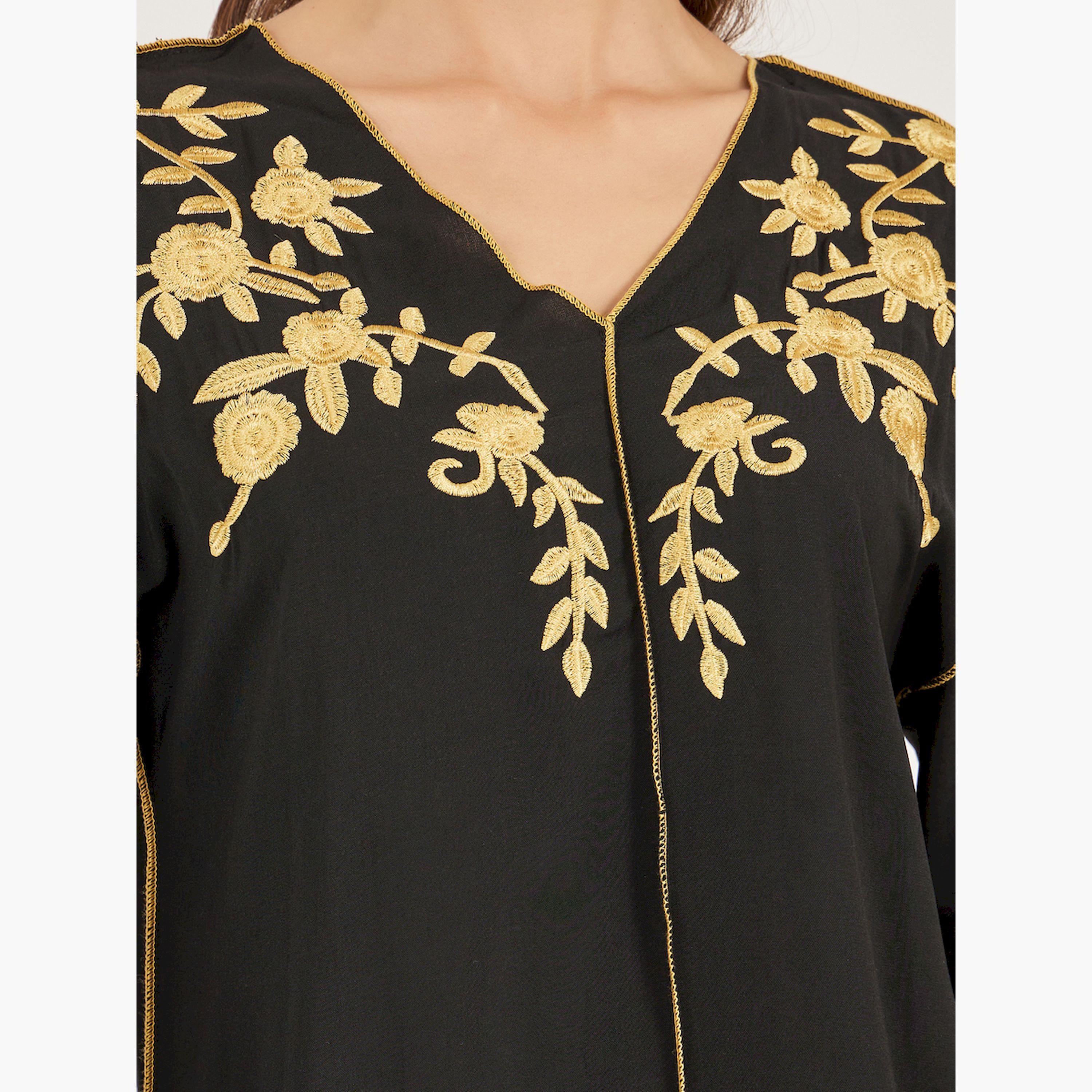 Styli Embroidered V Neck A-Line Jalabiya-women-arabicclothing-jalabiyas-image-4