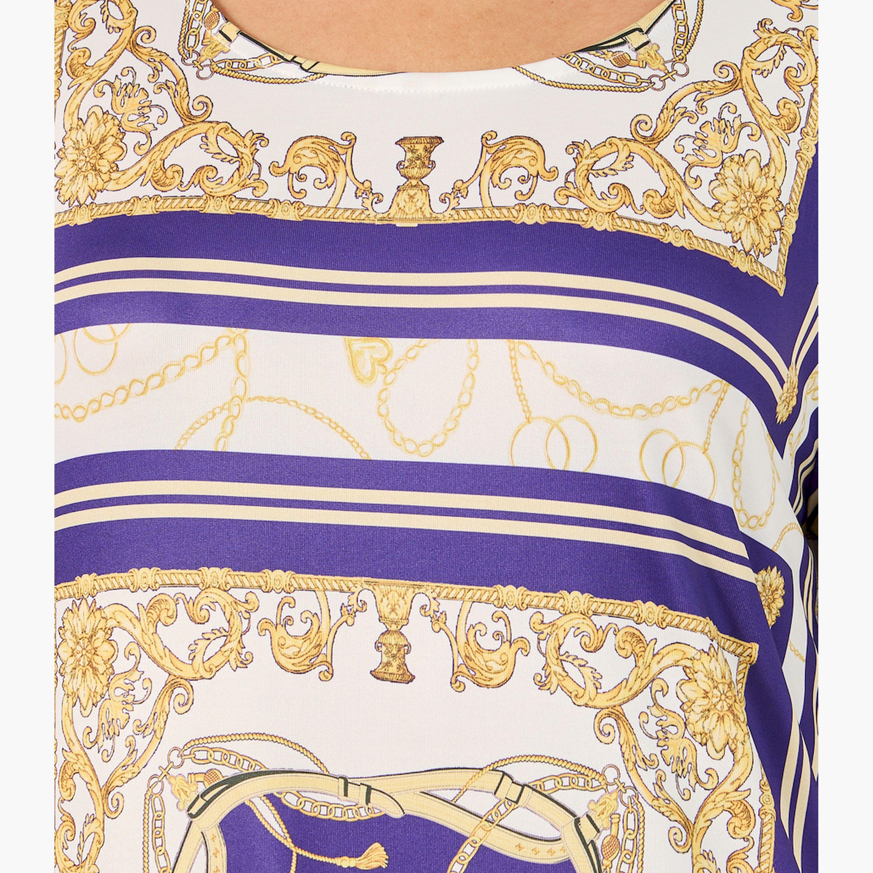 Styli Womens Geometric Print  Long Sleeve Jalabiya-women-arabicclothing-jalabiyas-image-4