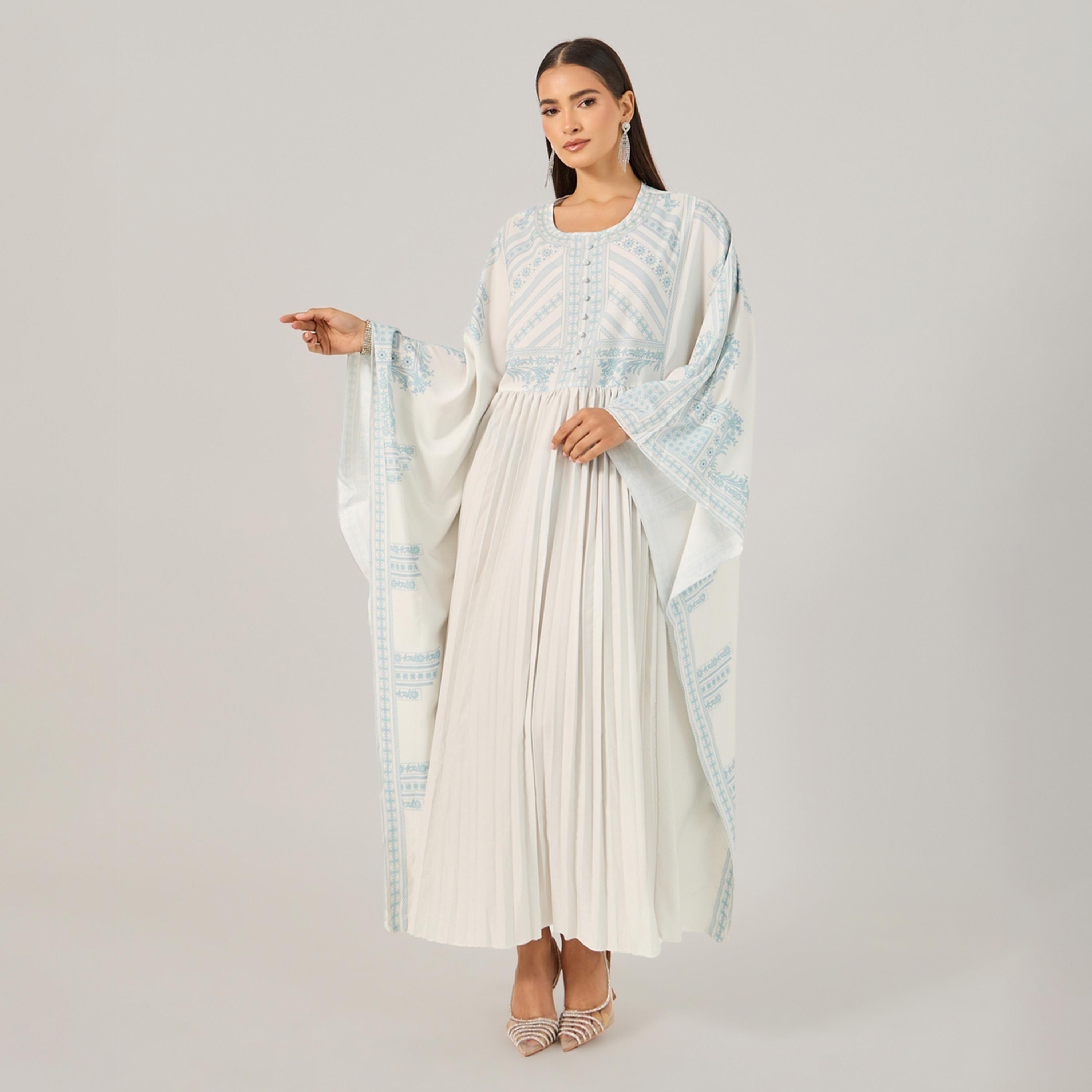 ستايلي - طقم فستان ماكسي سادة مع معطف بطبعة جرافيكية للنساء-women-arabicclothing-kaftan-image-1