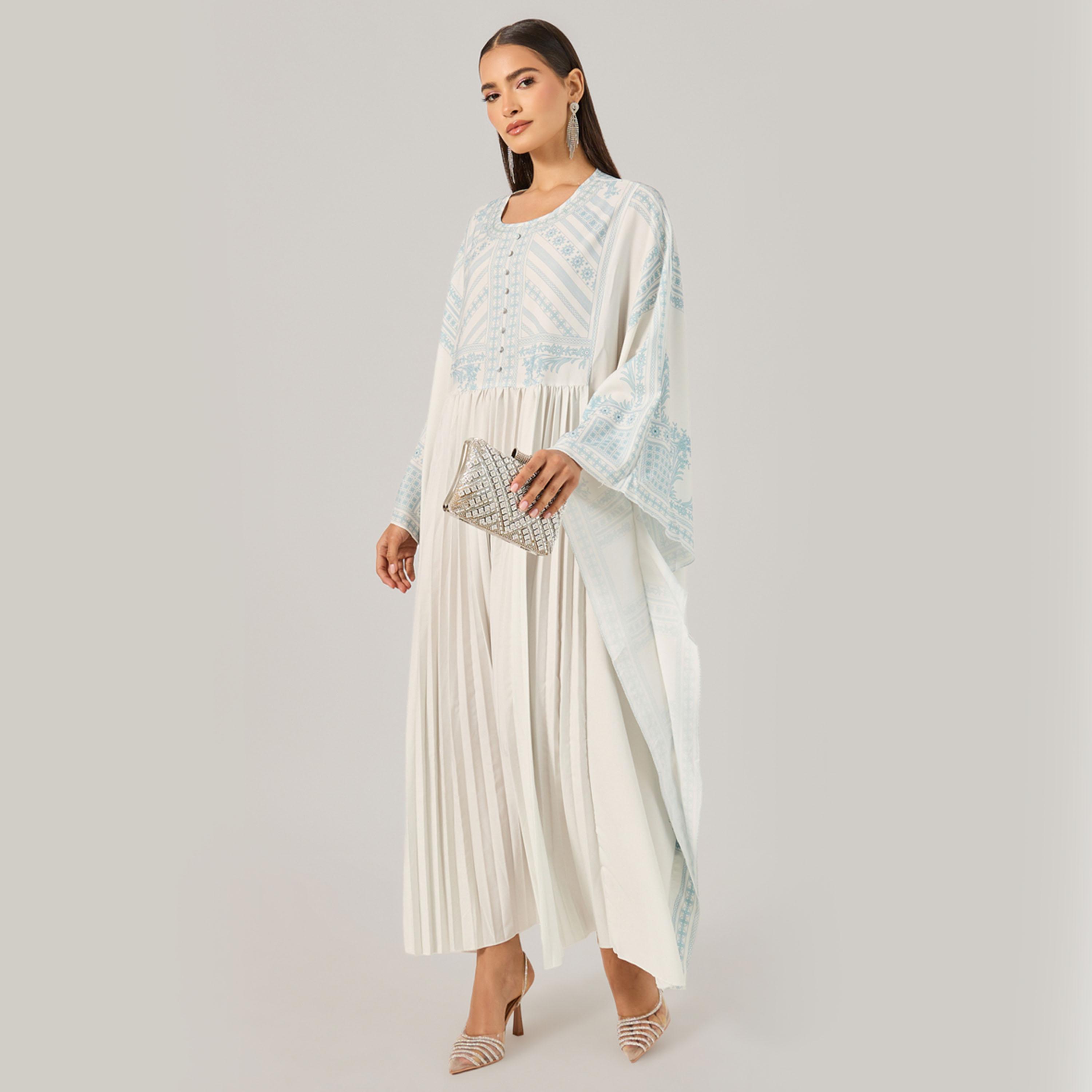 ستايلي - طقم فستان ماكسي سادة مع معطف بطبعة جرافيكية للنساء-women-arabicclothing-kaftan-image-2