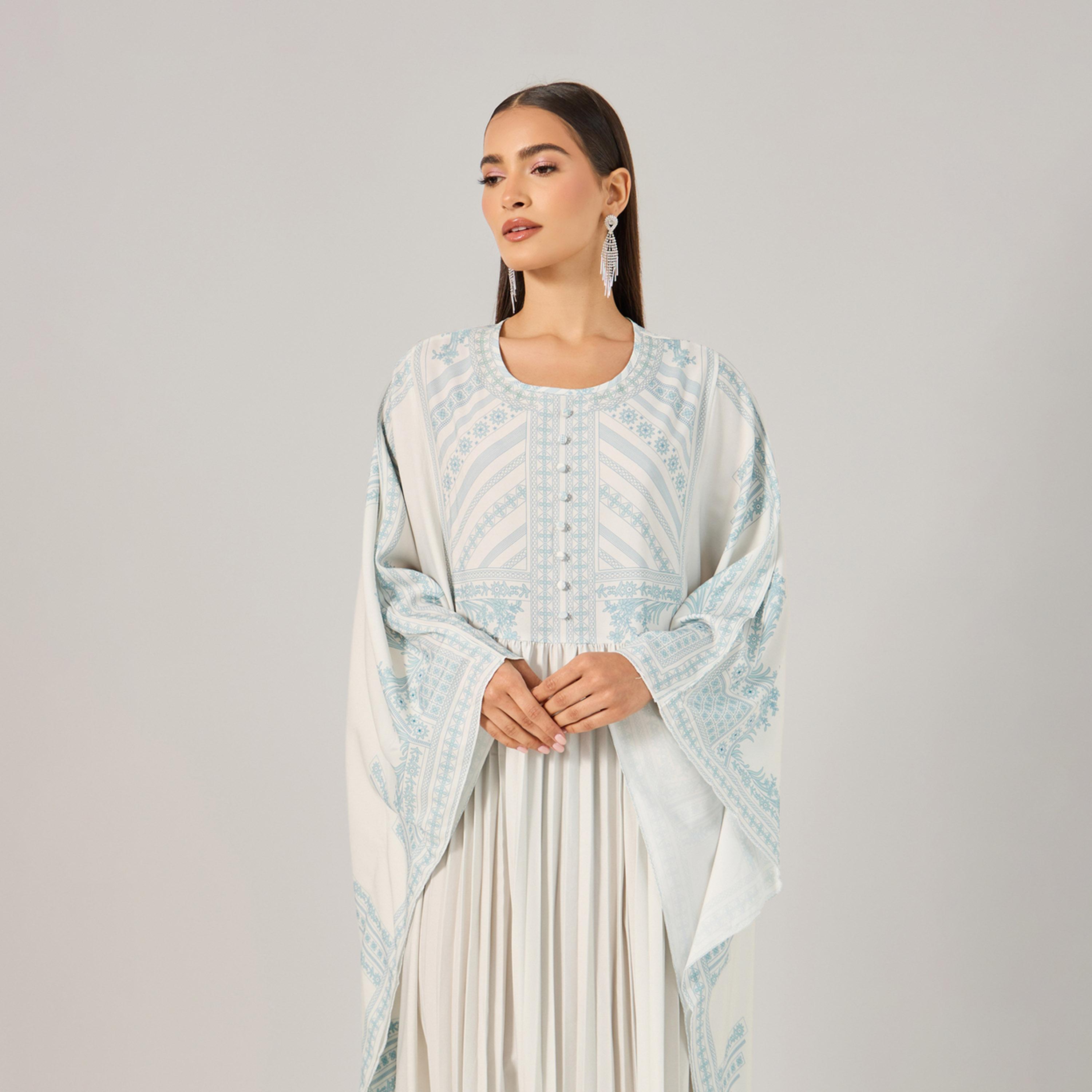 ستايلي - طقم فستان ماكسي سادة مع معطف بطبعة جرافيكية للنساء-women-arabicclothing-kaftan-image-3