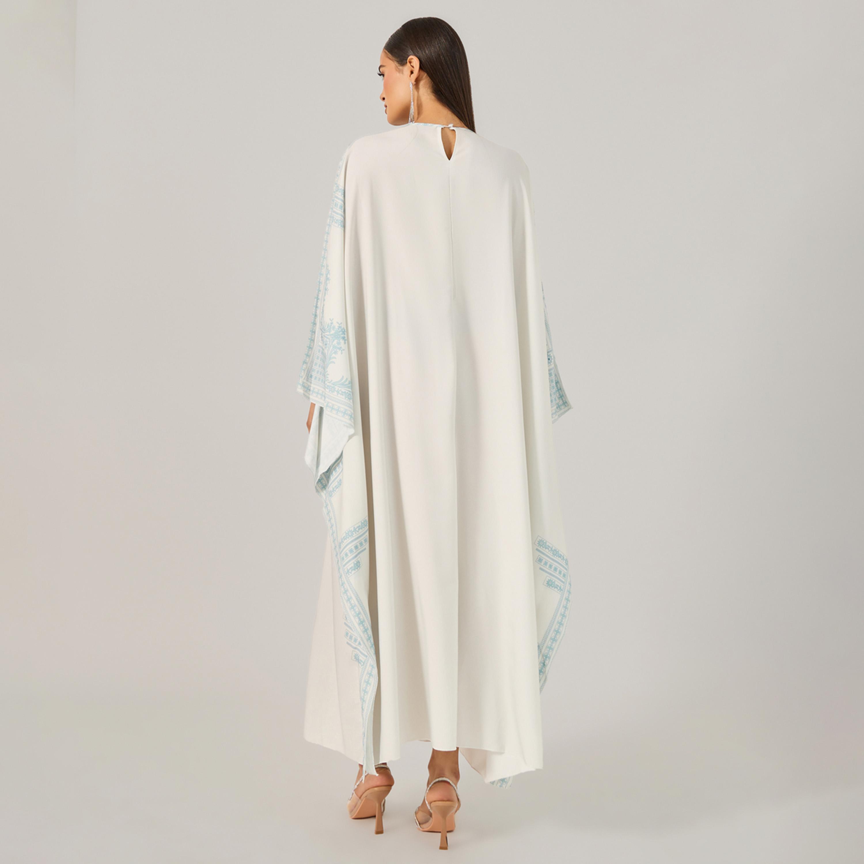 ستايلي - طقم فستان ماكسي سادة مع معطف بطبعة جرافيكية للنساء-women-arabicclothing-kaftan-image-5