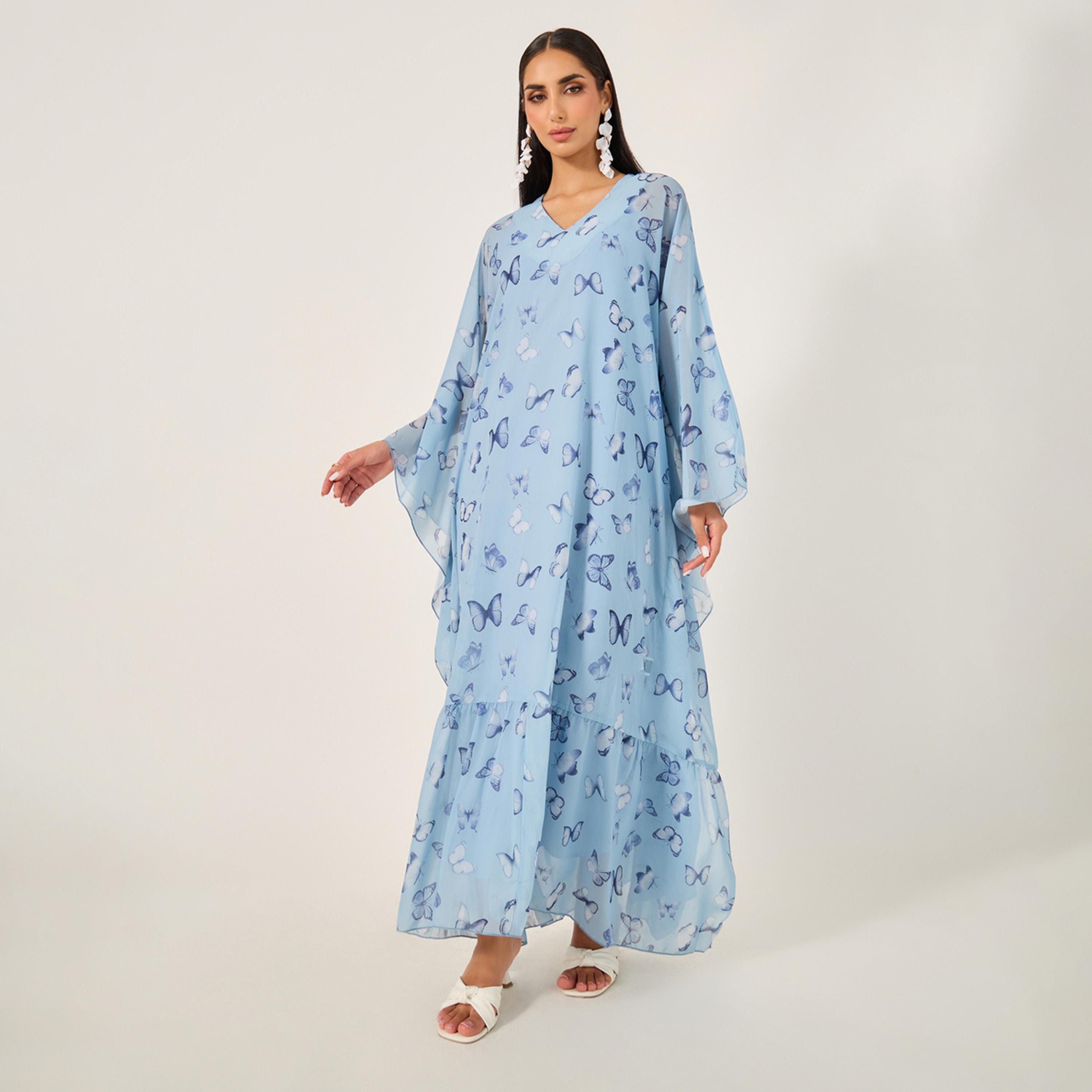 فستان طويل مطبع بطبعة فراشة-women-arabicclothing-kaftan-image-1
