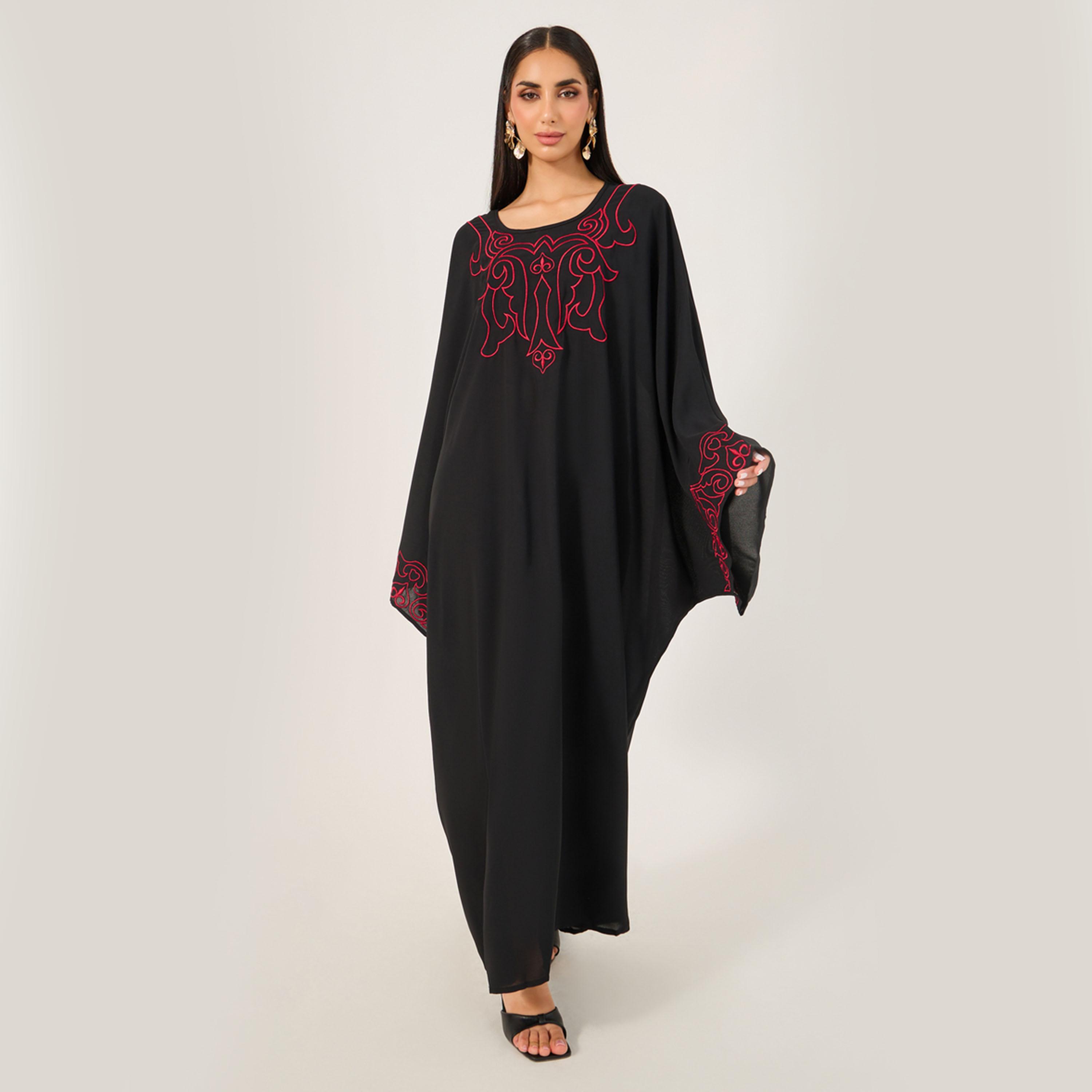 Styli Womens Embroidered Solid Long Sleeve Abaya-women-arabicclothing-jalabiyas-image-2