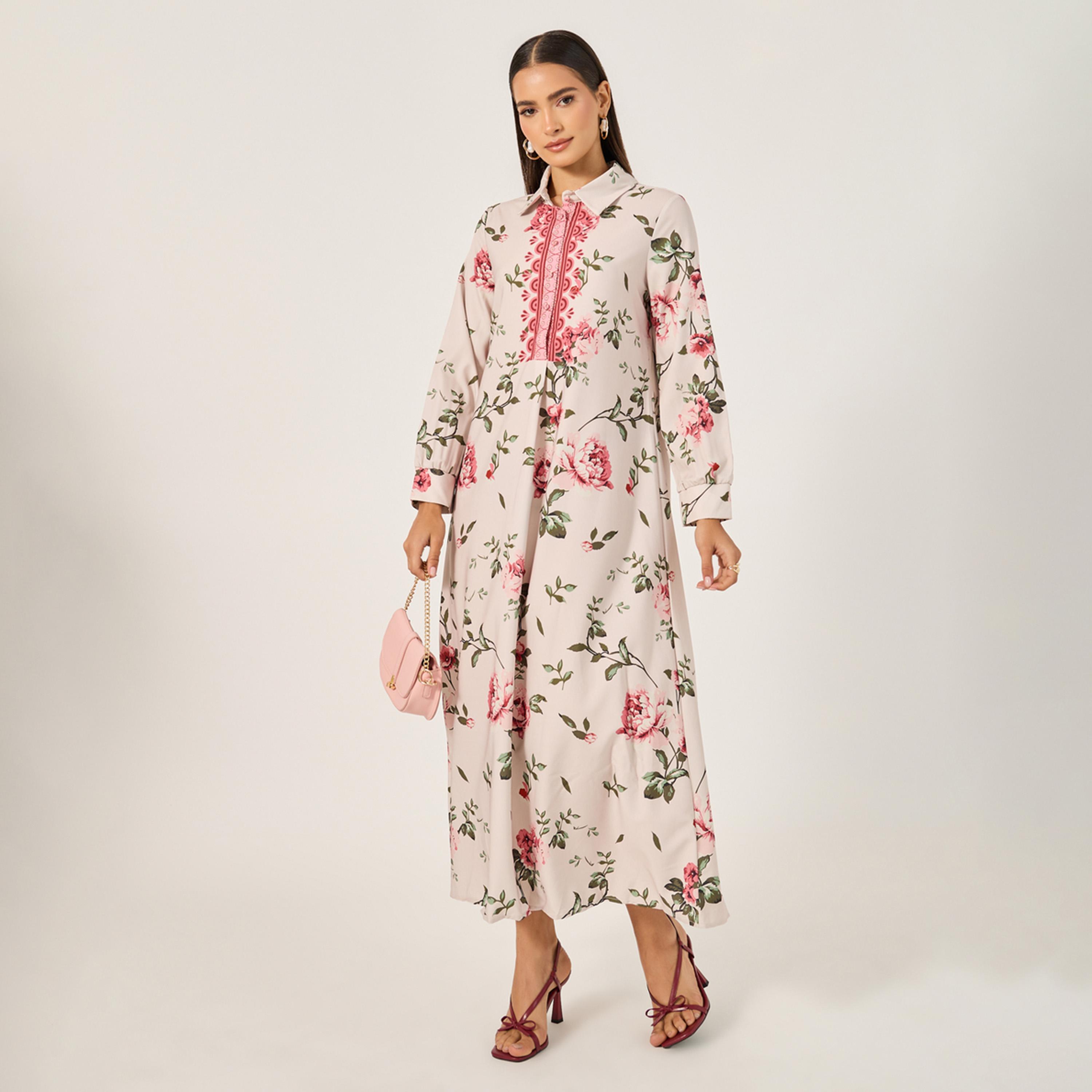ستايلي - جلابية نسائية كاجوال موردة بغطاء رأس وأكمام طويلة-women-clothing-dresses-image-1