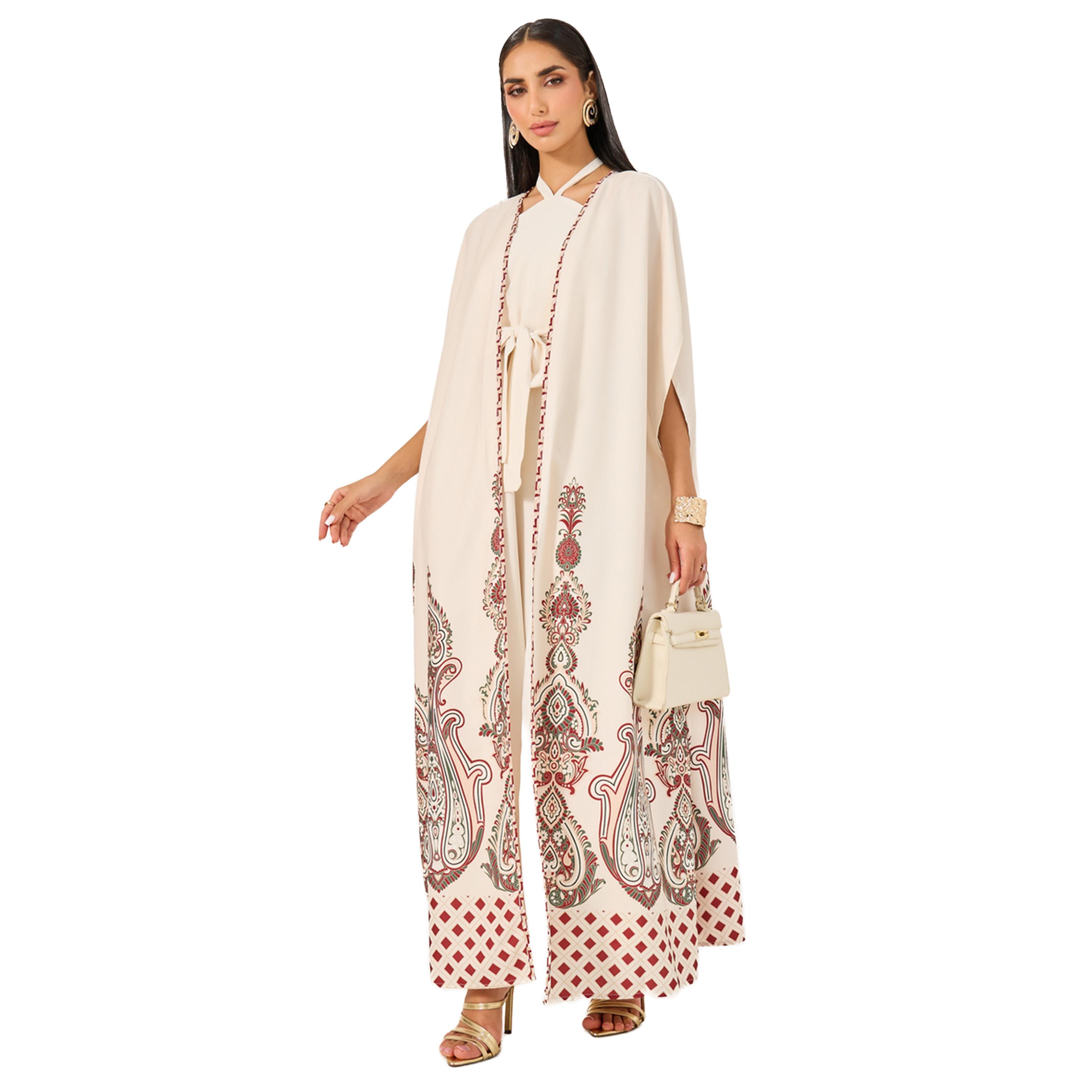 Styli Solid Tie Up Long Sleeve Maxi Dress for Everyday Wear-women-arabicclothing-abayas-image-1
