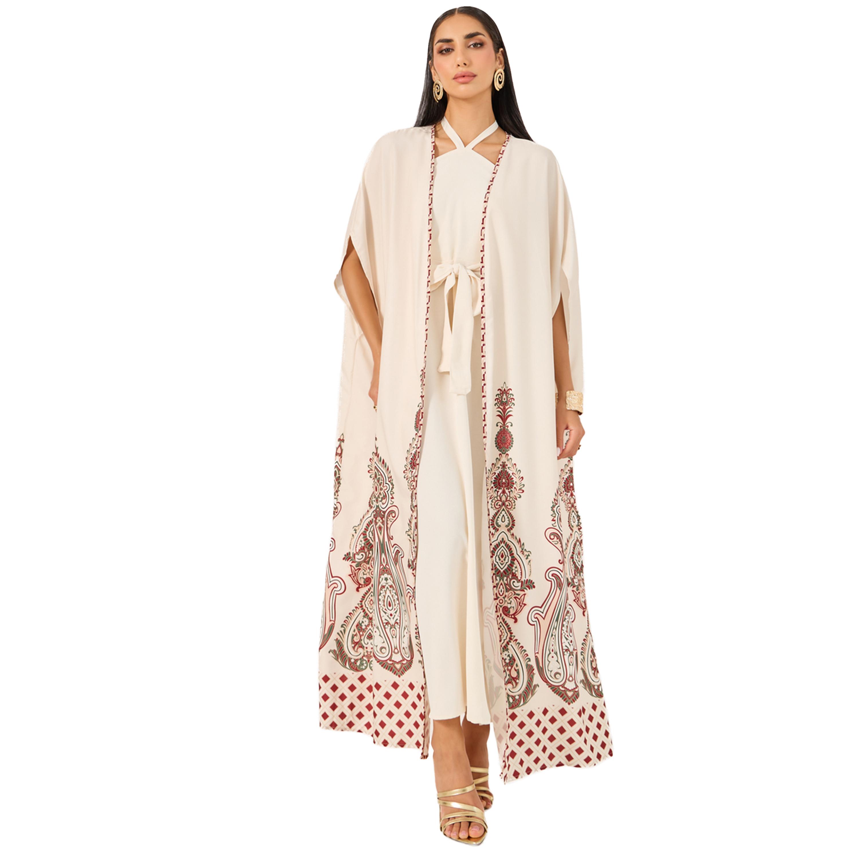 ستايلي -  فستان ماكسي بأكمام طويلة وربطة عنق سادة للارتداء اليومي-women-arabicclothing-abayas-image-2