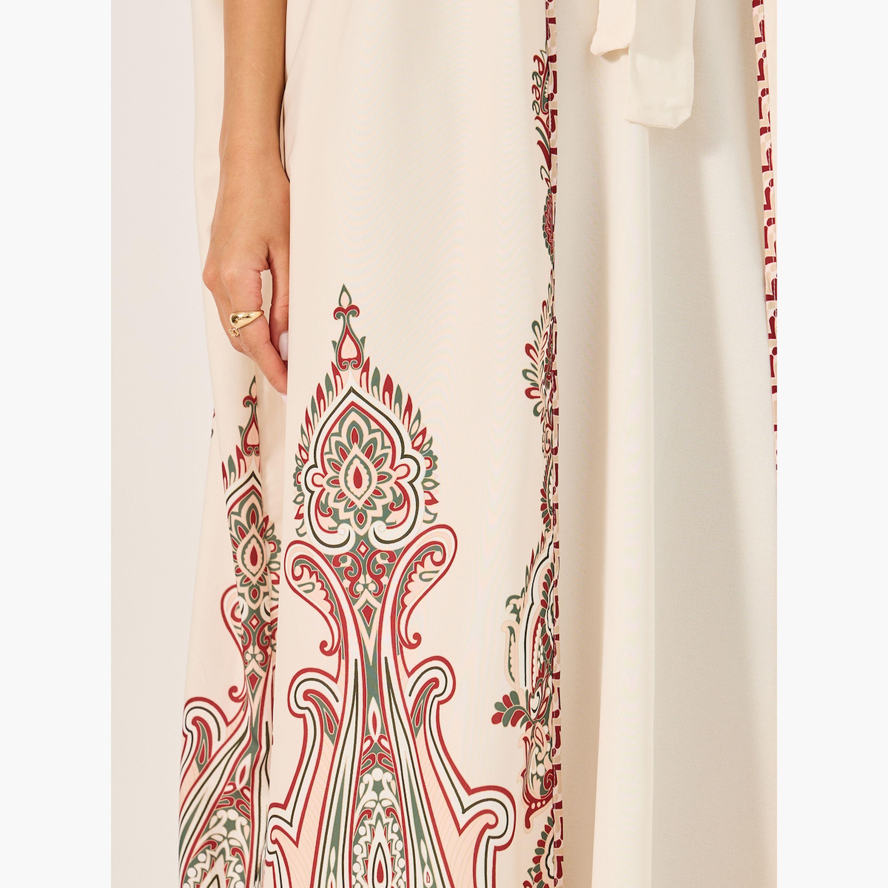 ستايلي -  فستان ماكسي بأكمام طويلة وربطة عنق سادة للارتداء اليومي-women-arabicclothing-abayas-image-4