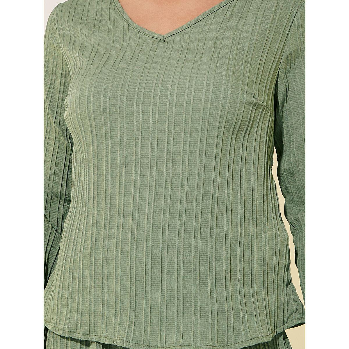 طقم منسق من بنطال وبلوزة بتفاصيل بارزة الملمس-women-clothing-coordsets-image-4