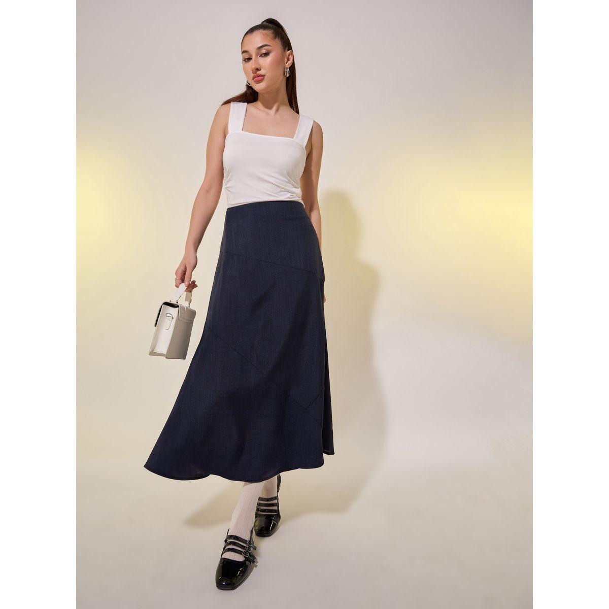 تنورة ميدي سادة بحافة واسعة وسحَّاب غلق-women-clothing-skirts-image-1