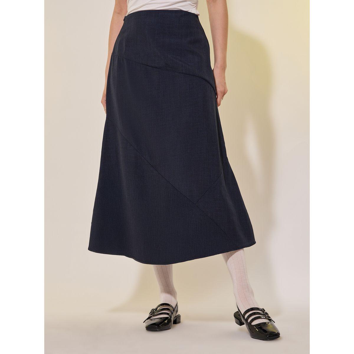 تنورة ميدي سادة بحافة واسعة وسحَّاب غلق-women-clothing-skirts-image-2