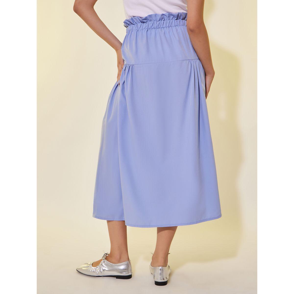 Styli Solid Lettuce Edge Waistband A-Line Midi Skirt-women-clothing-bottoms-skirts-image-4