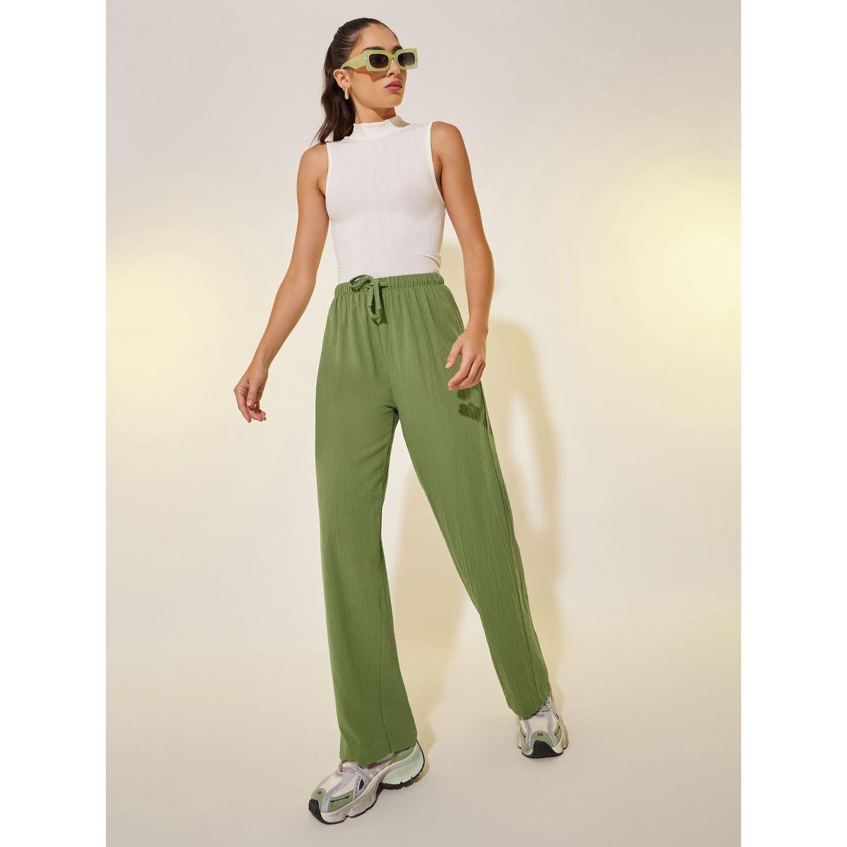 بنطال سادة بقصة مستقيمة وخصر مطاطي-women-clothing-bottoms-trousers-image-1