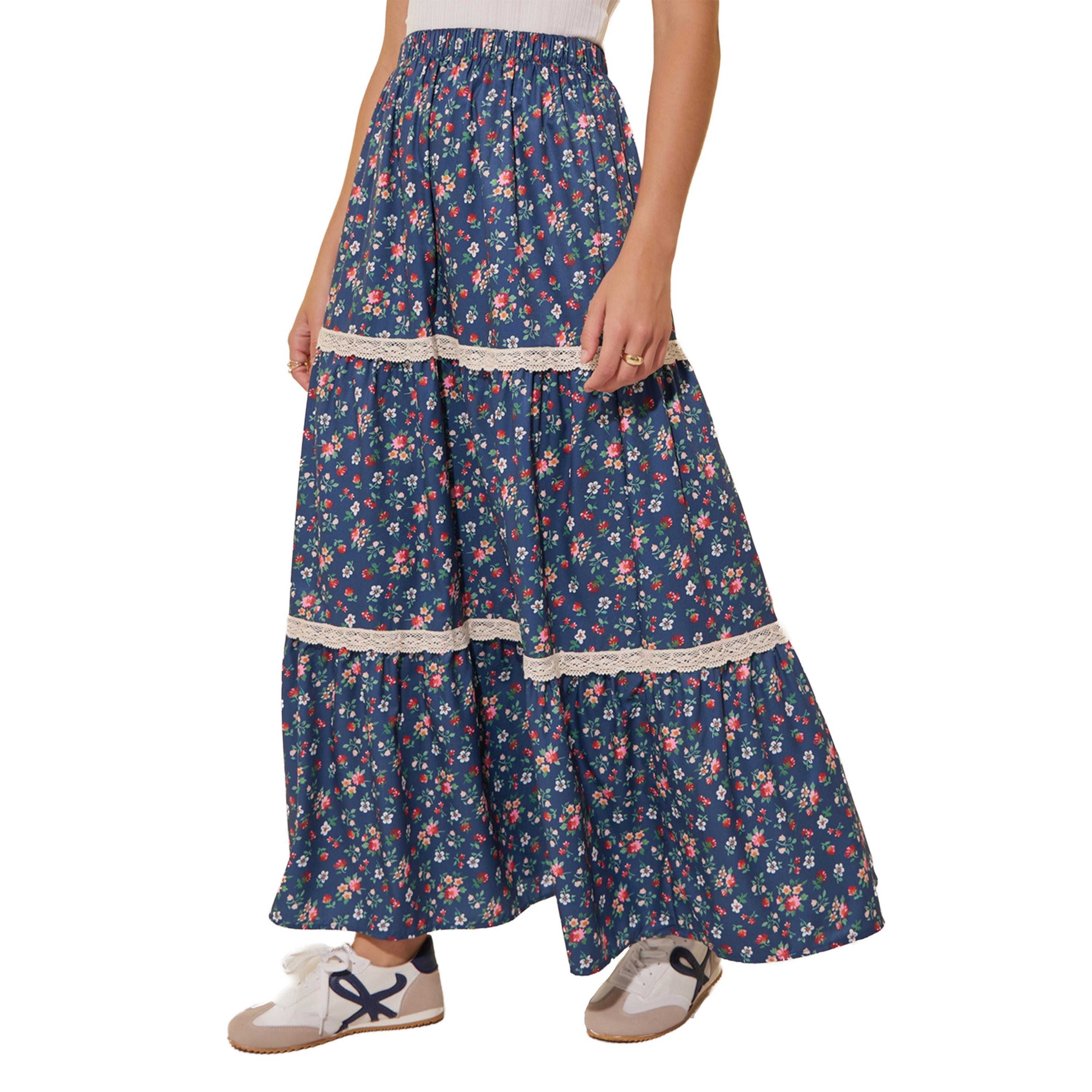 ستايلي - تنورة عالية الخصر بطبعة زهور وقصة A-women-clothing-bottoms-skirts-image-2