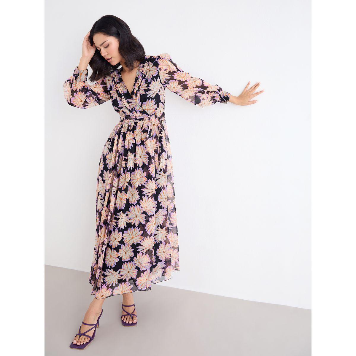 فستان طويل مطبع بزهور وأكمام بالون-women-clothing-dresses-image-1
