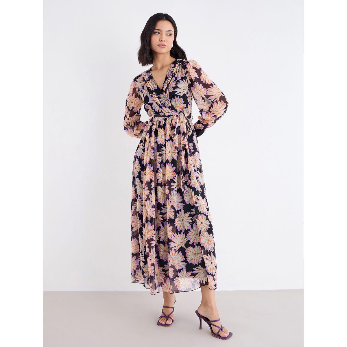 فستان طويل مطبع بزهور وأكمام بالون-women-clothing-dresses-image-2