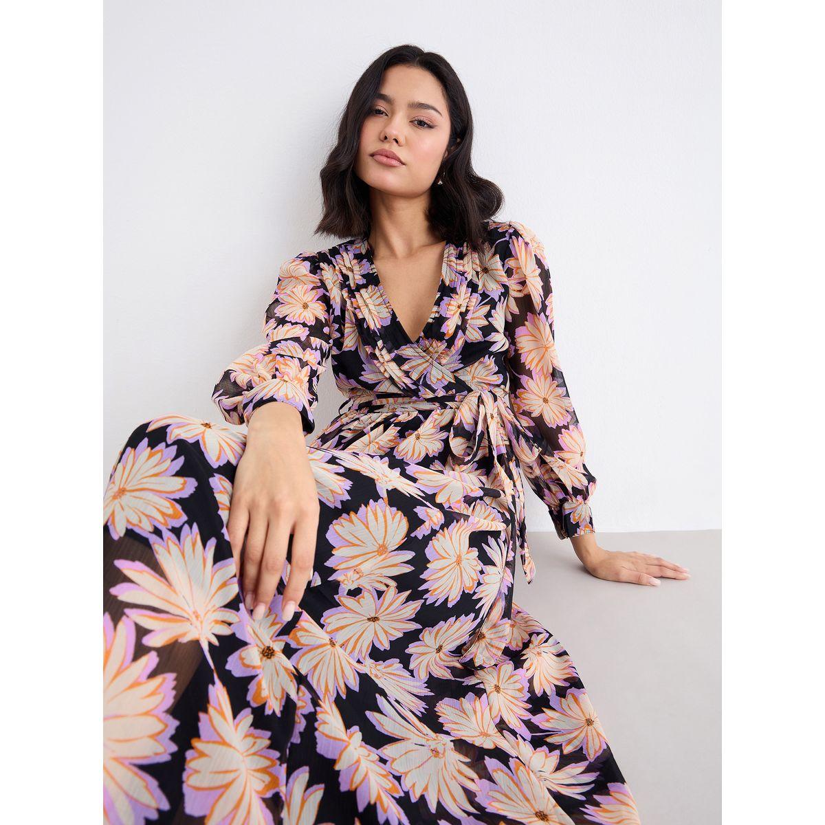 فستان طويل مطبع بزهور وأكمام بالون-women-clothing-dresses-image-3