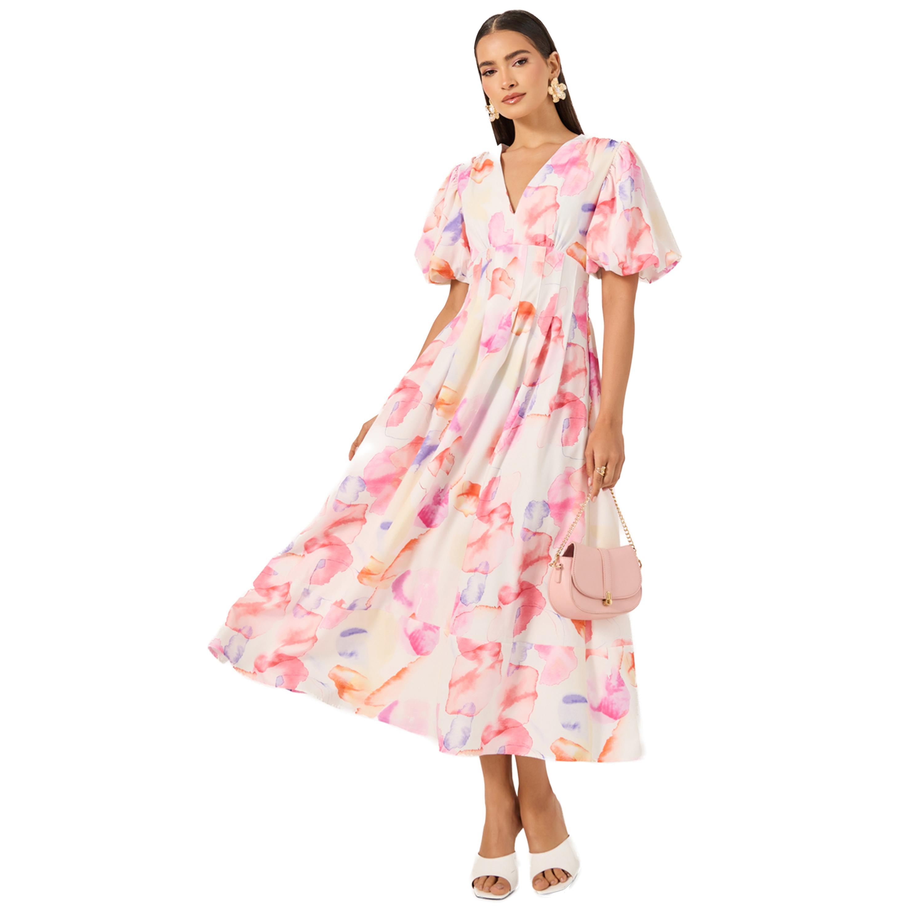 ستايلي - فستان ماكسي بطبعة زهور وأكمام منفوخة-women-clothing-dresses-image-2