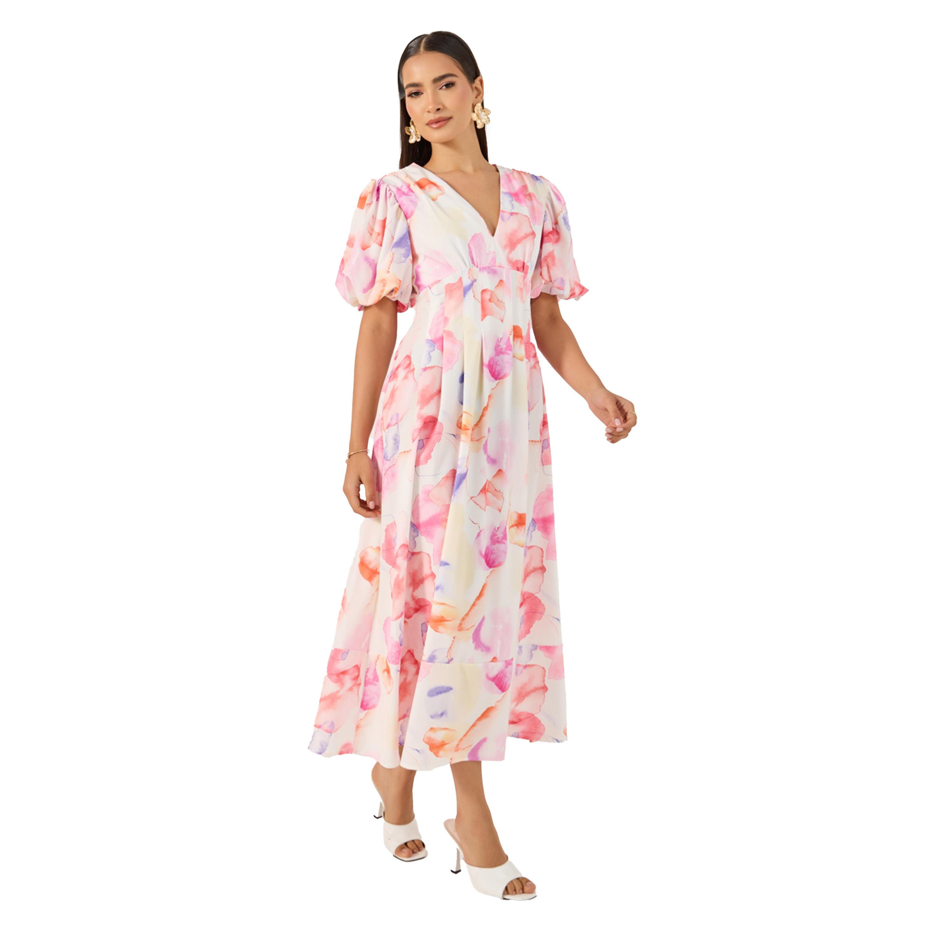ستايلي - فستان ماكسي بطبعة زهور وأكمام منفوخة-women-clothing-dresses-image-3