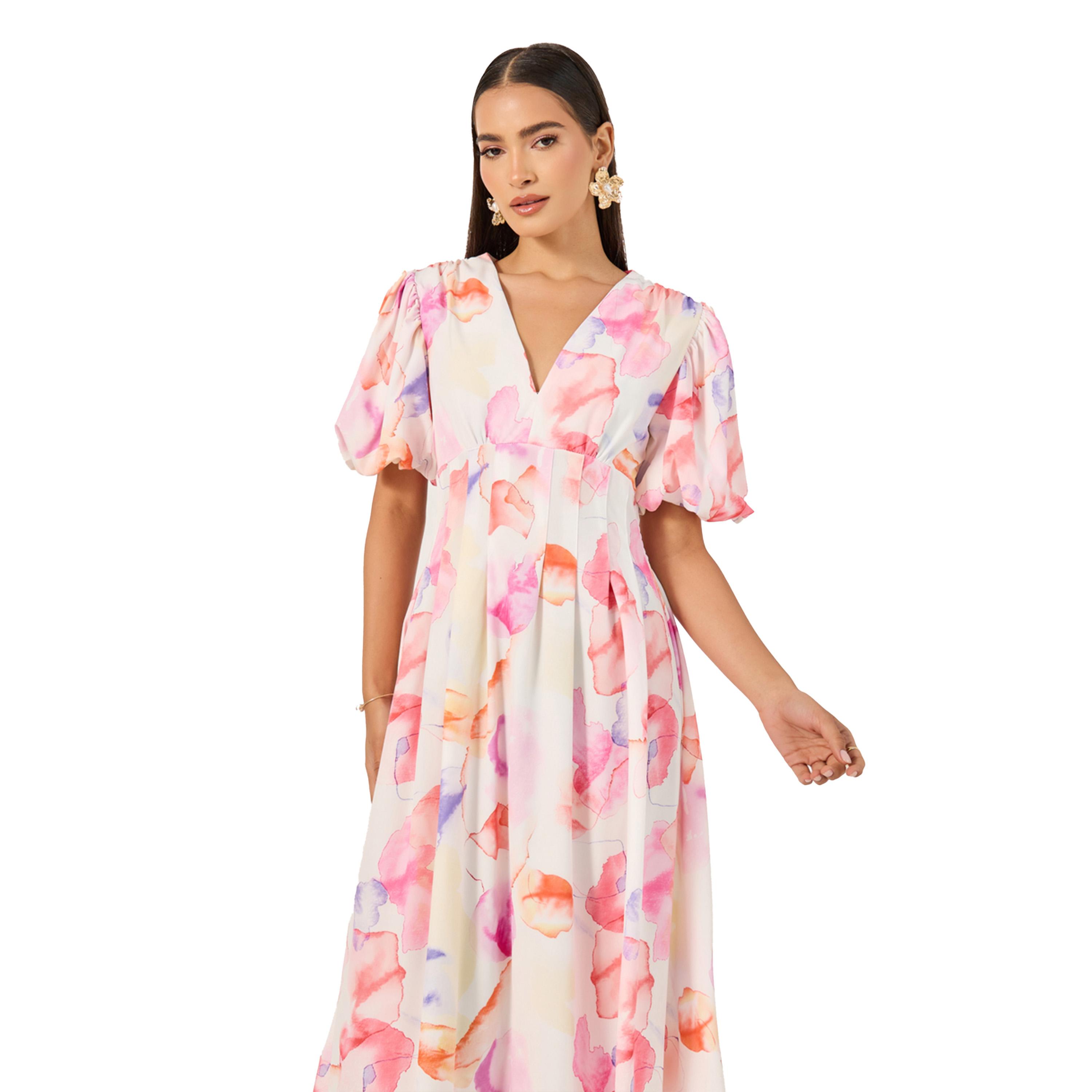 ستايلي - فستان ماكسي بطبعة زهور وأكمام منفوخة-women-clothing-dresses-image-4