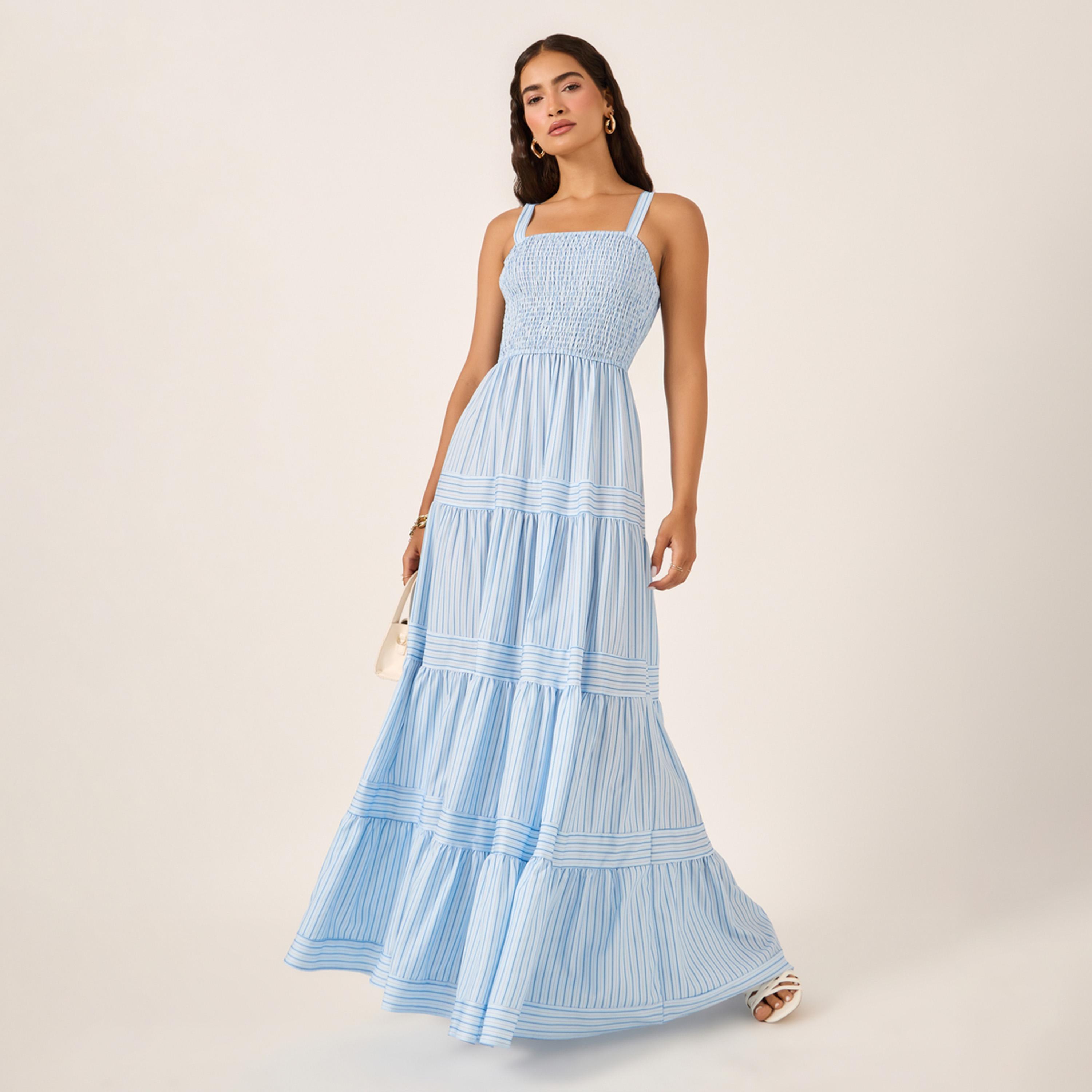 ستايلي - فستان ماكسي مخطط متعدد الطبقات-women-clothing-dresses-image-1