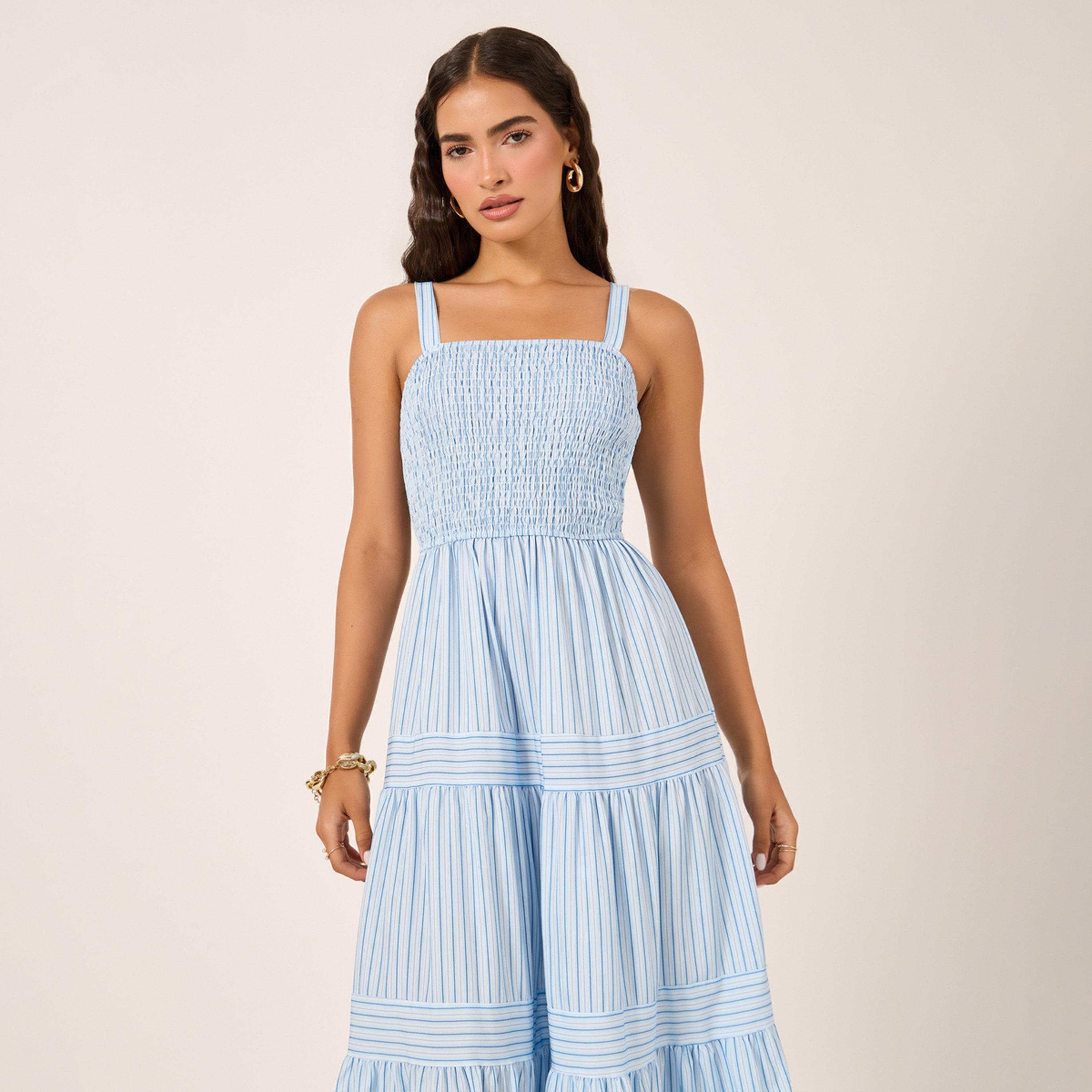 ستايلي - فستان ماكسي مخطط متعدد الطبقات-women-clothing-dresses-image-3