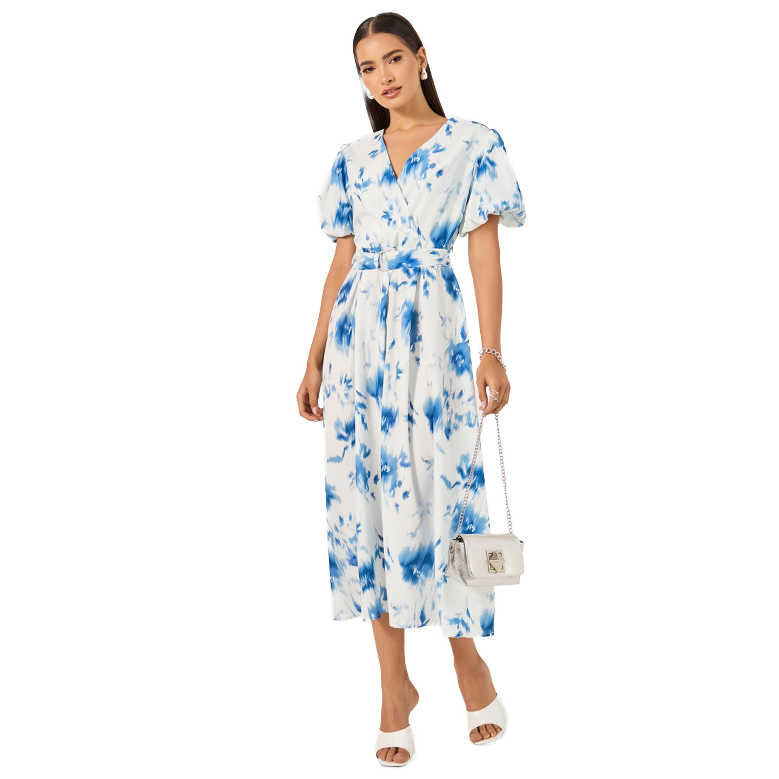 ستايلي - فستان ماكسي بطبعة زهور وأكمام منفوخة-women-clothing-dresses-image-1