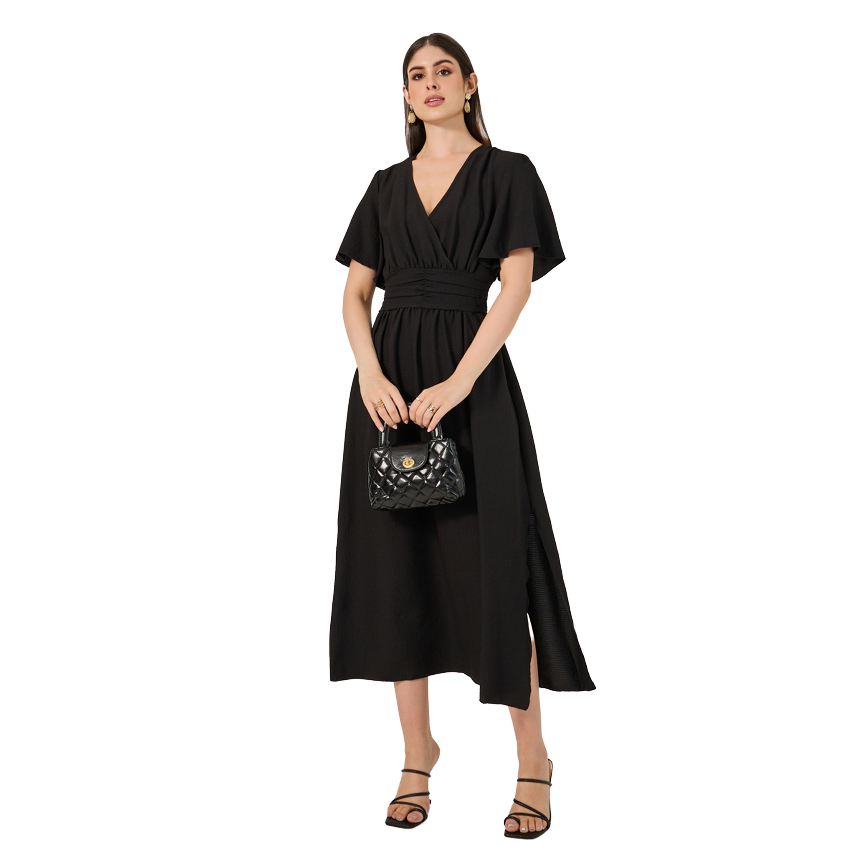 Styli Plain Flared Sleeves A-Line Maxi Dress-women-clothing-dresses-image-2