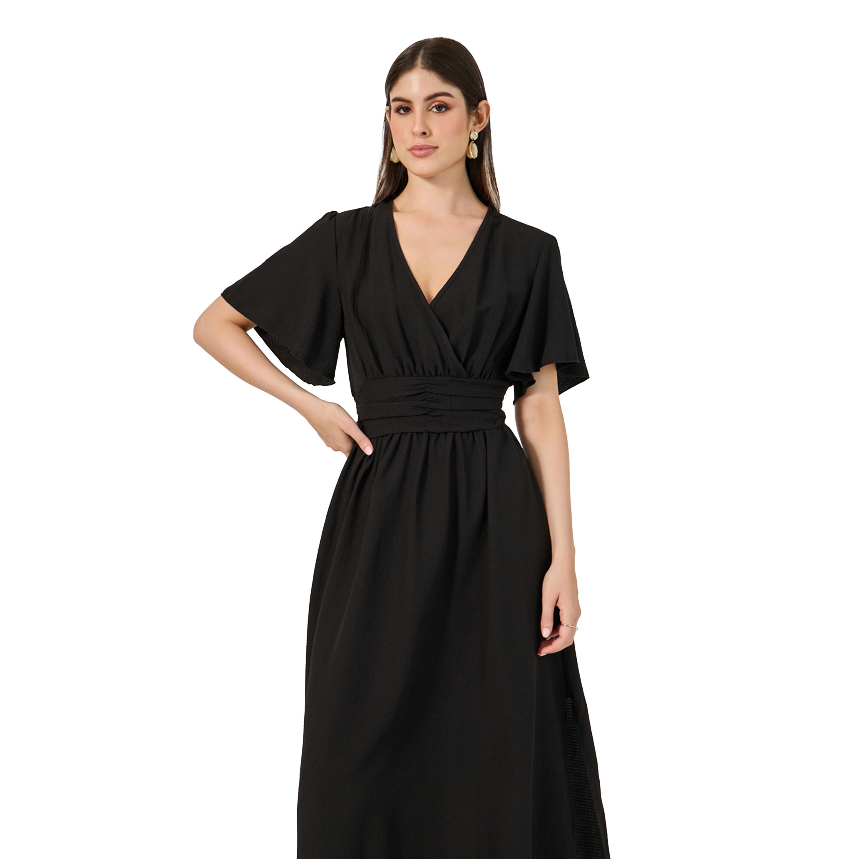 ستايلي- فستان ماكسي سادة بأكمام واسعة وقصة A-women-clothing-dresses-image-3