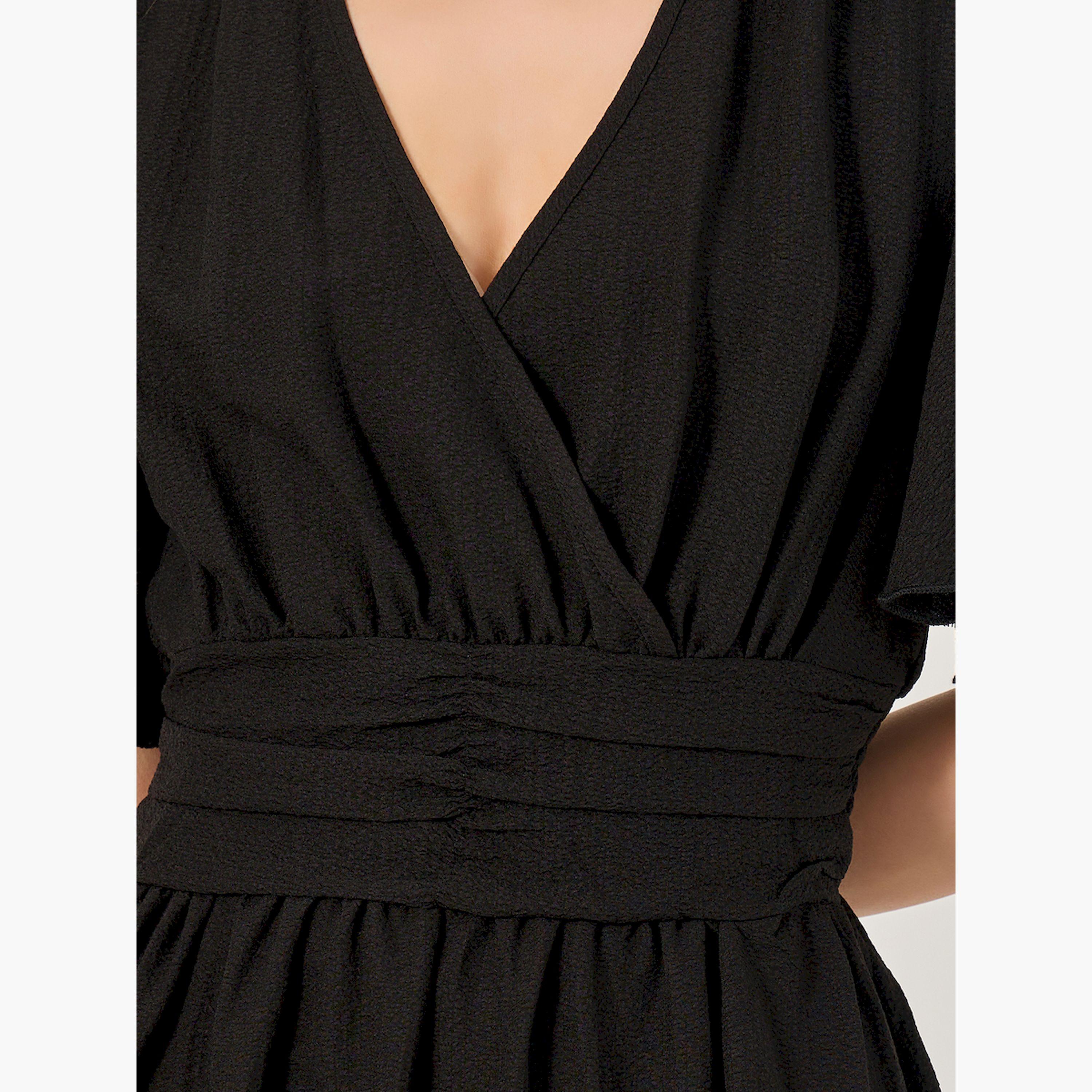 ستايلي- فستان ماكسي سادة بأكمام واسعة وقصة A-women-clothing-dresses-image-4