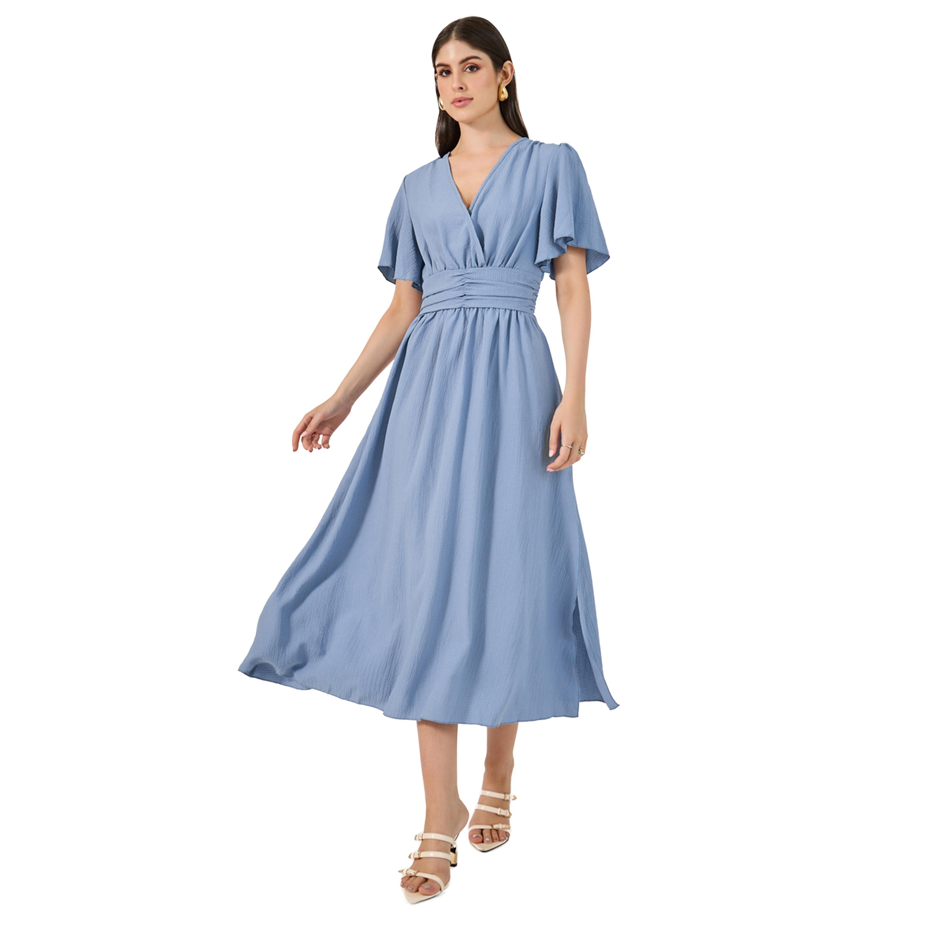 Styli Plain Flared Sleeves A-Line Maxi Dress-women-clothing-dresses-image-1