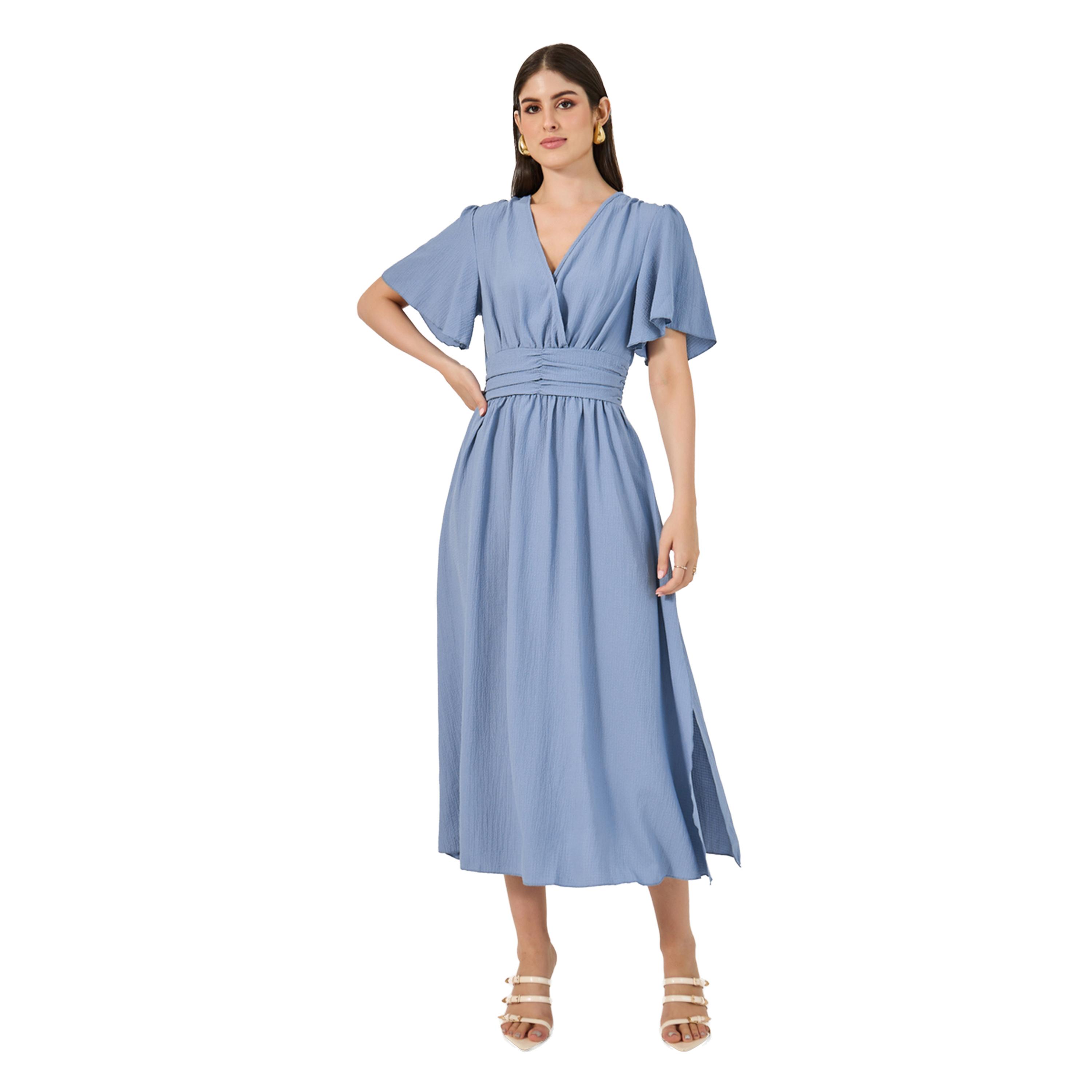 Styli Plain Flared Sleeves A-Line Maxi Dress-women-clothing-dresses-image-2