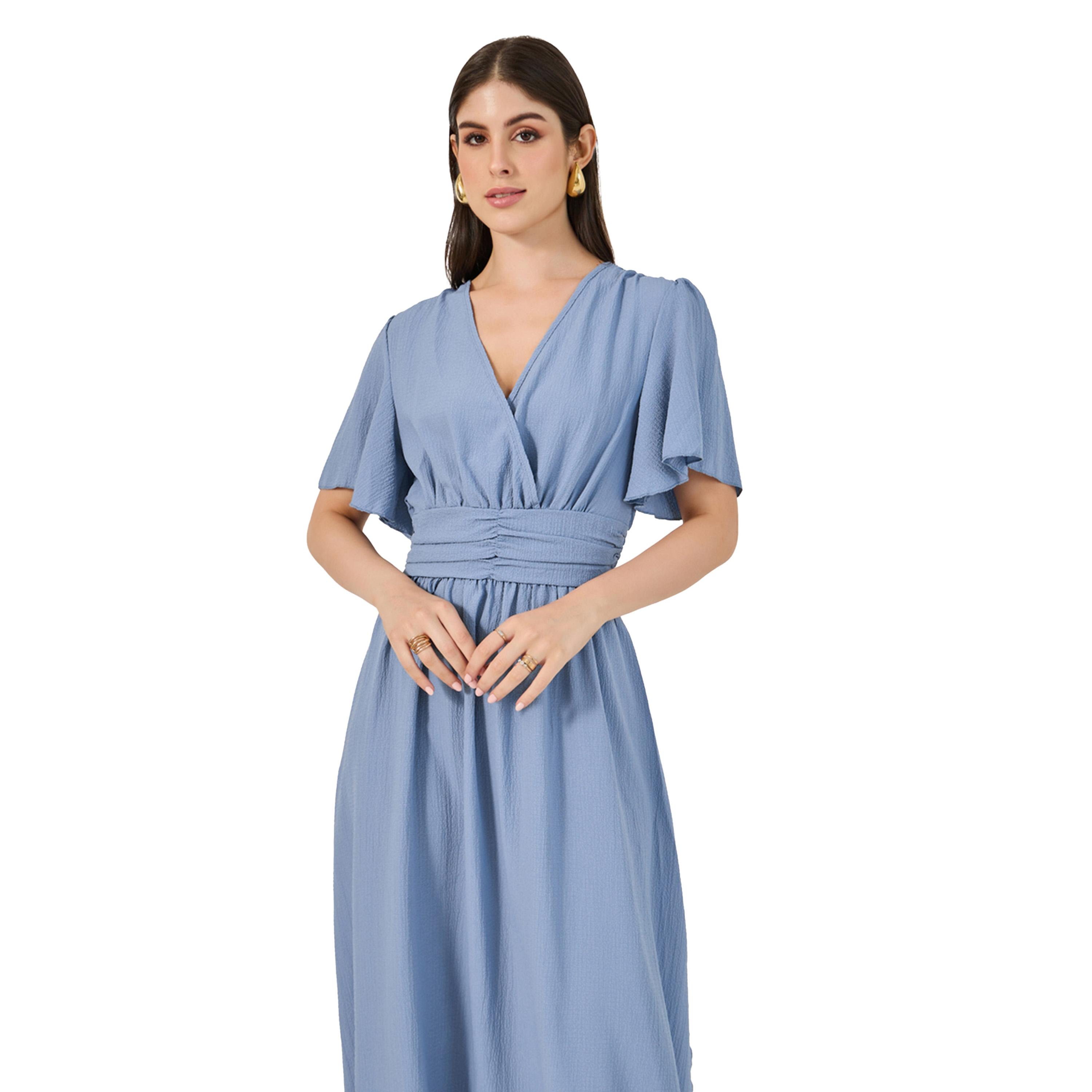 Styli Plain Flared Sleeves A-Line Maxi Dress-women-clothing-dresses-image-3