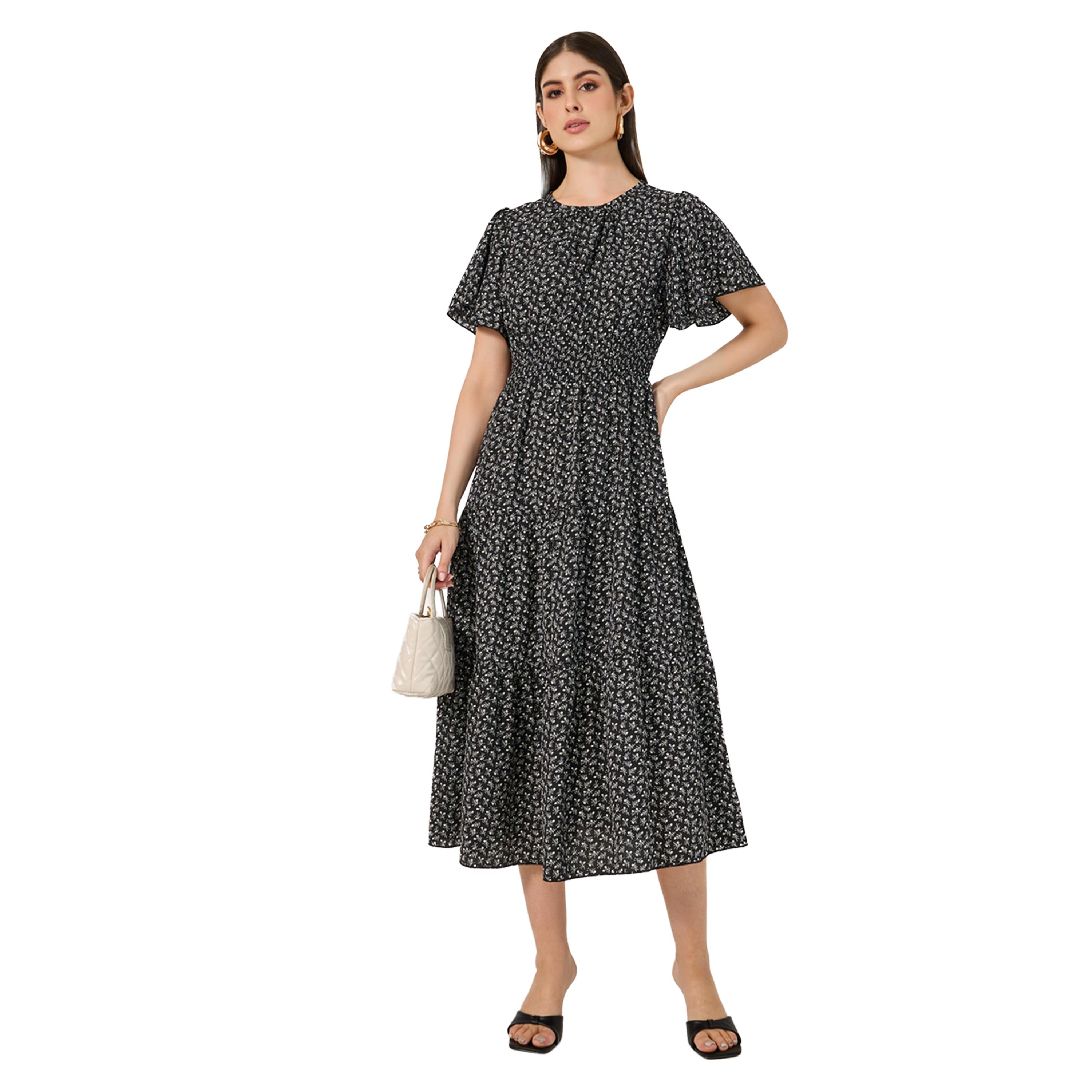 ستايلي - فستان ميدي متعدد الطبقات بأكمام قصيرة وطبعة كاملة-women-clothing-dresses-image-2