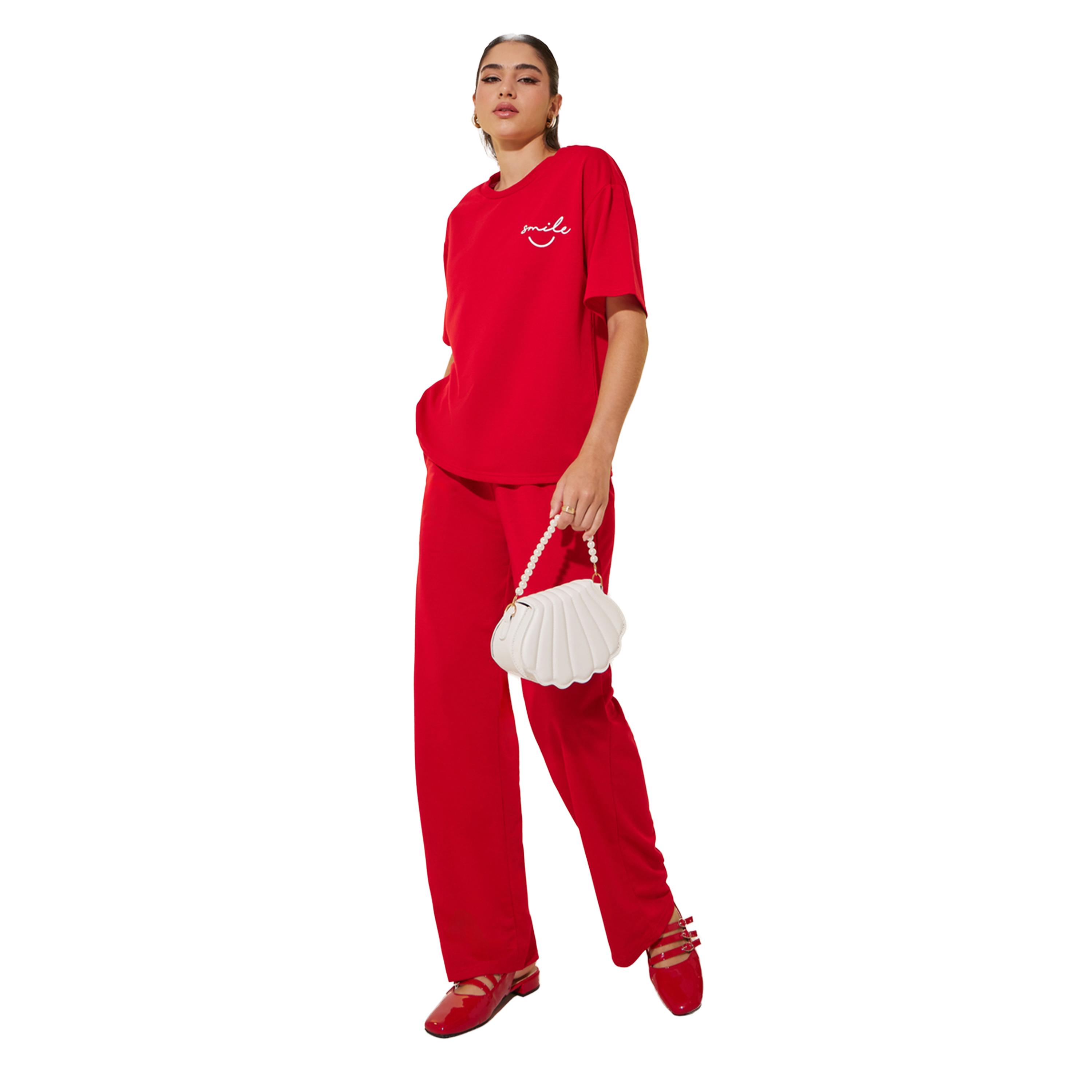Take Two Knitted Solid Regular T-Shirt and Trousers Set-women-clothing-coordsets-image-2
