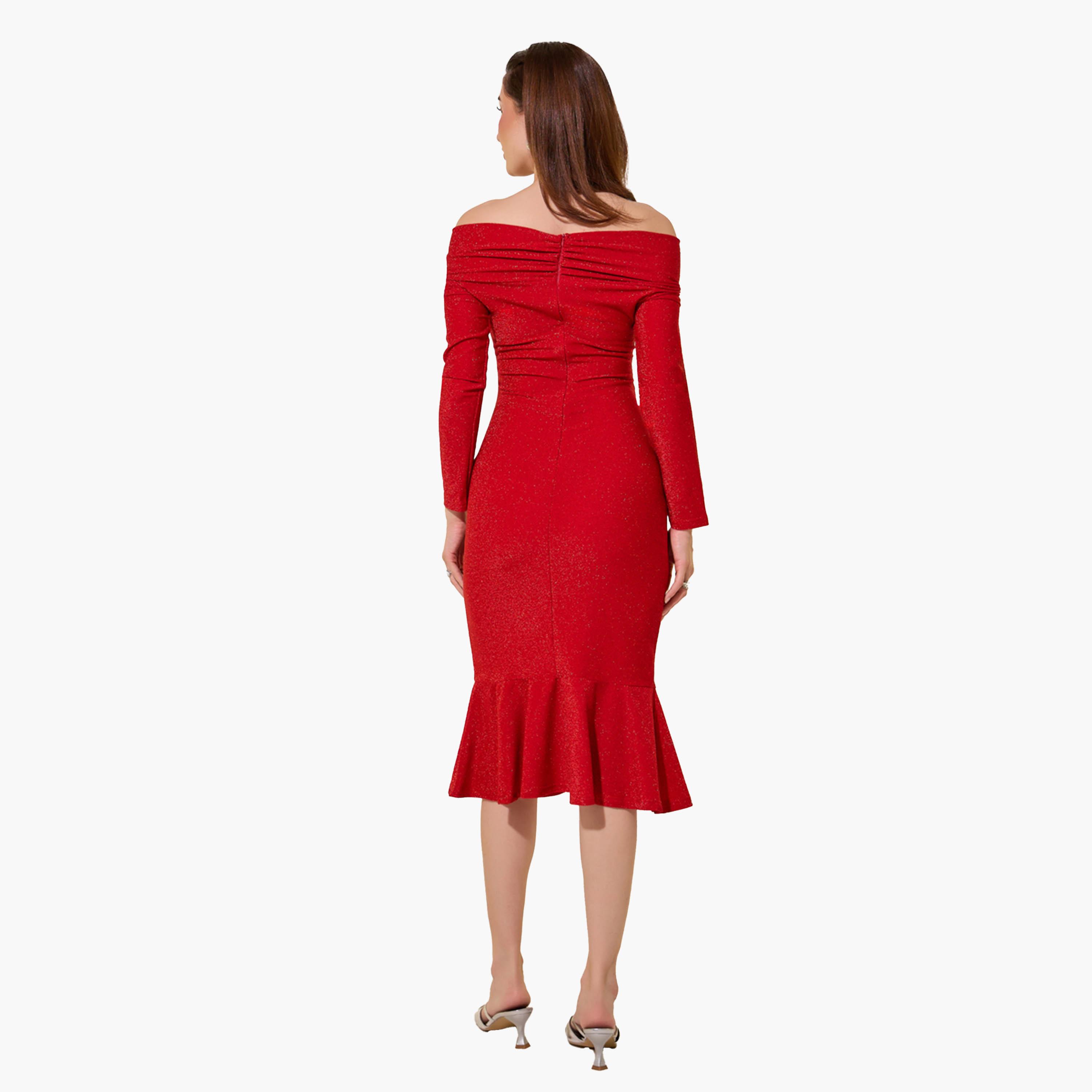 Take Two Metallic Design Off Shoulder Mermaid Midi Dress-women-clothing-dresses-image-5