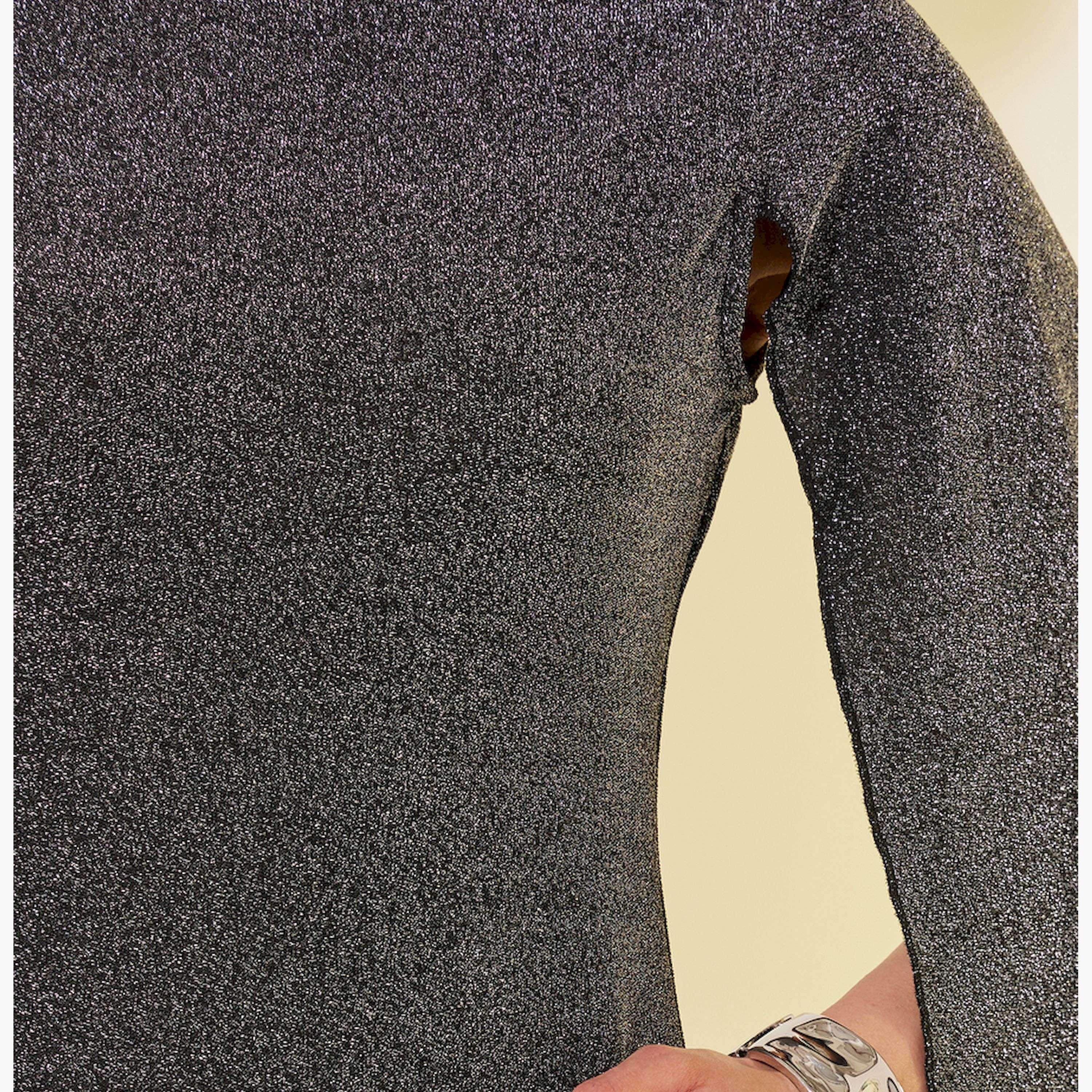 ستايلي - فستان متوسط الطول بلمعة معدنية وياقة عالية-women-clothing-dresses-image-4