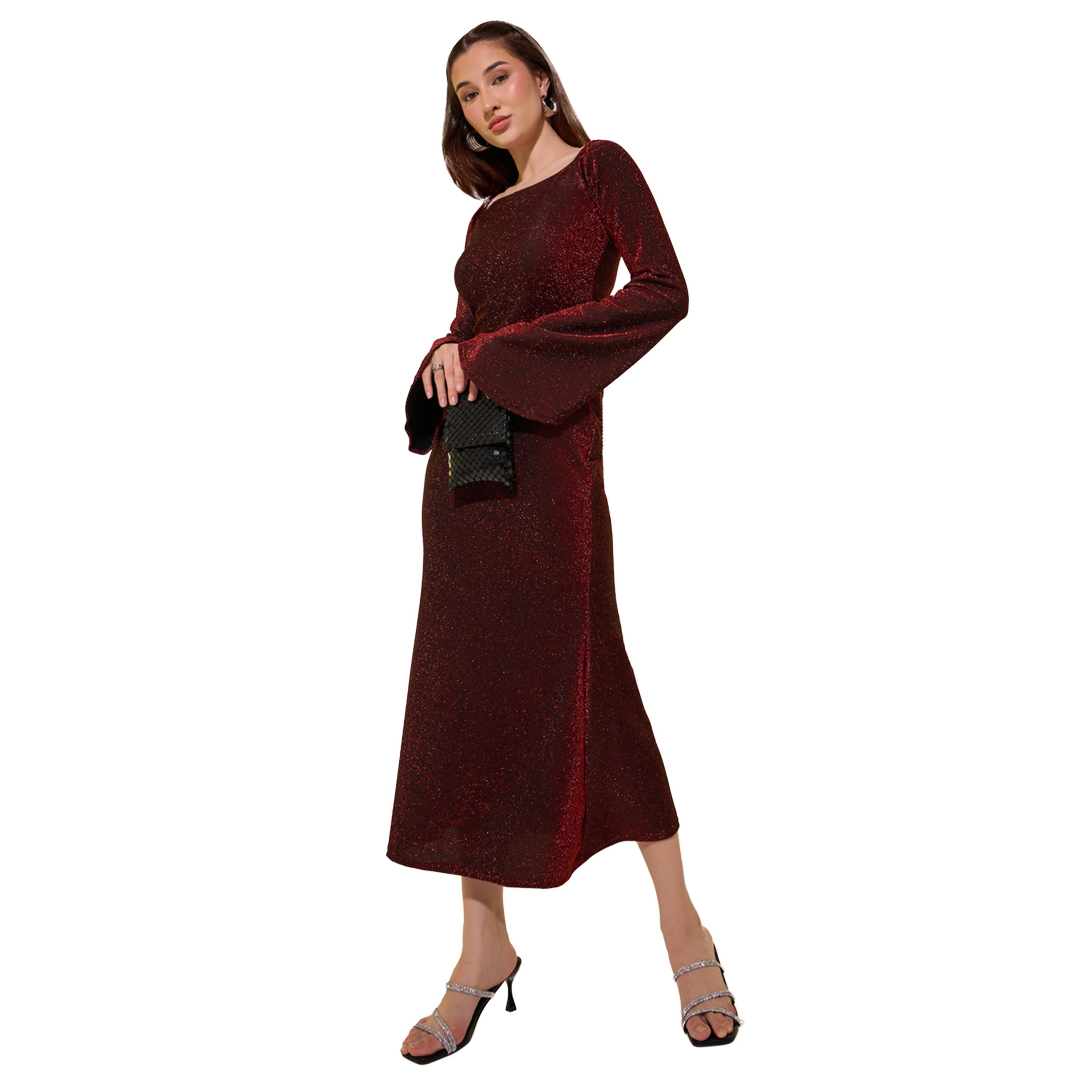 Take Two Women Red Glittered Bell Sleeves A-Line Midi Dress-women-clothing-dresses-image-1