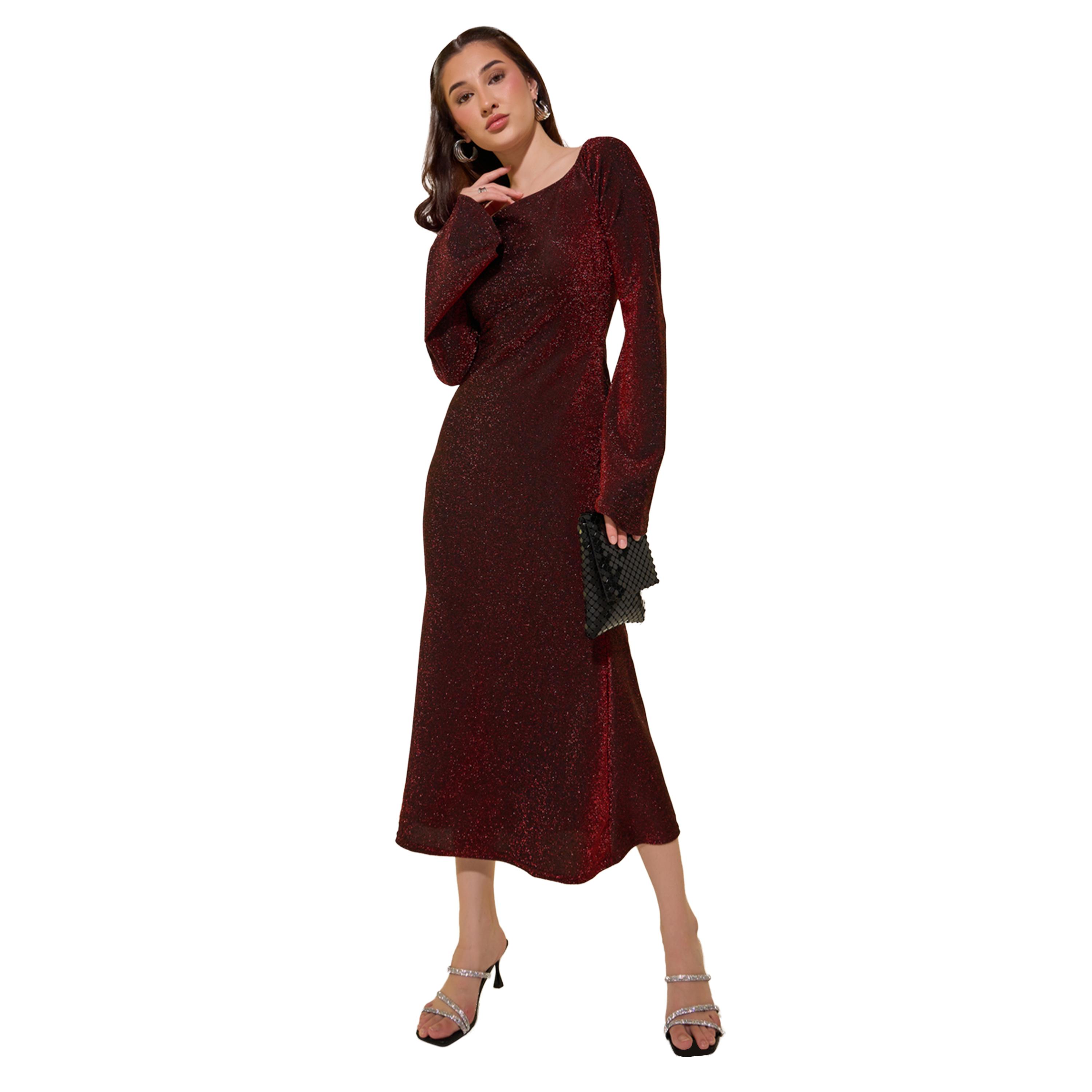 Take Two Women Red Glittered Bell Sleeves A-Line Midi Dress-women-clothing-dresses-image-2