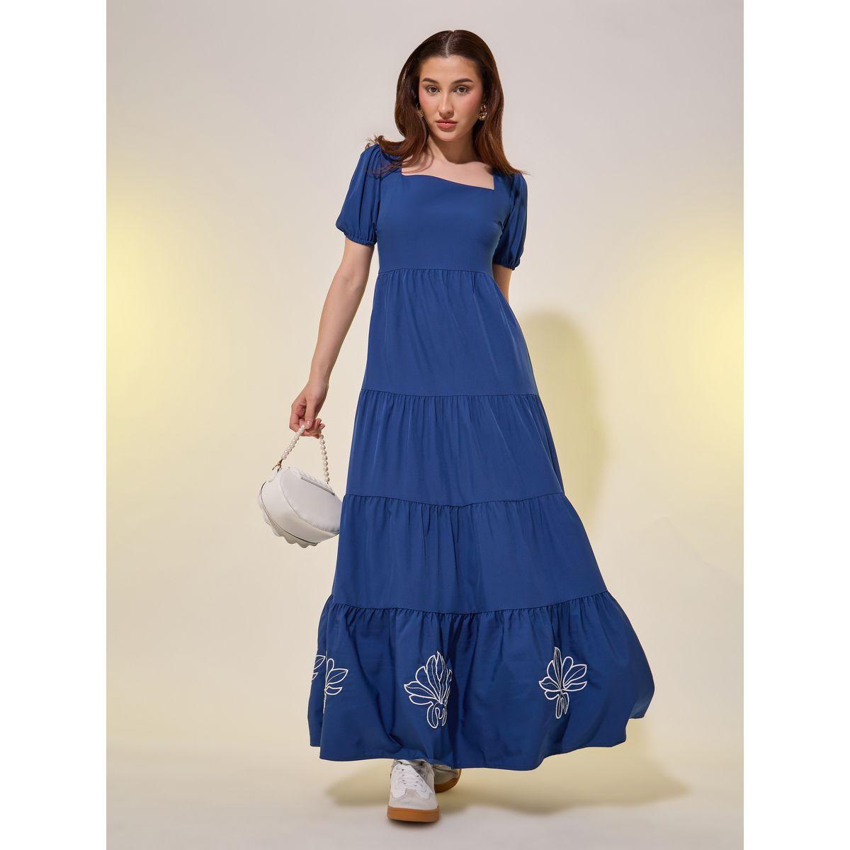 فستان طويل بتفاصيل كسرات مع أكمام منفوخة-women-clothing-dresses-image-1