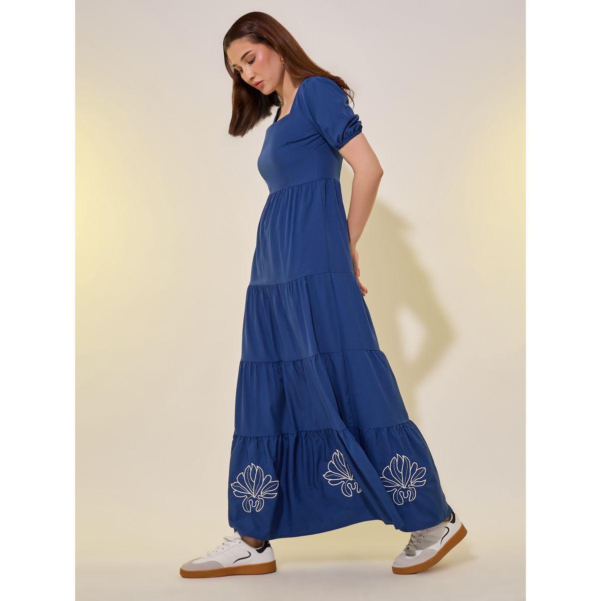 فستان طويل بتفاصيل كسرات مع أكمام منفوخة-women-clothing-dresses-image-2