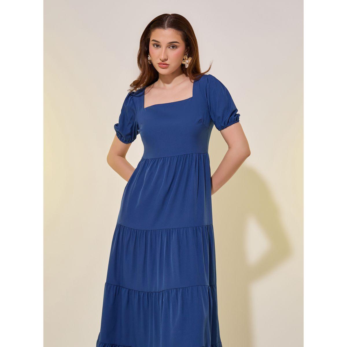 فستان طويل بتفاصيل كسرات مع أكمام منفوخة-women-clothing-dresses-image-3